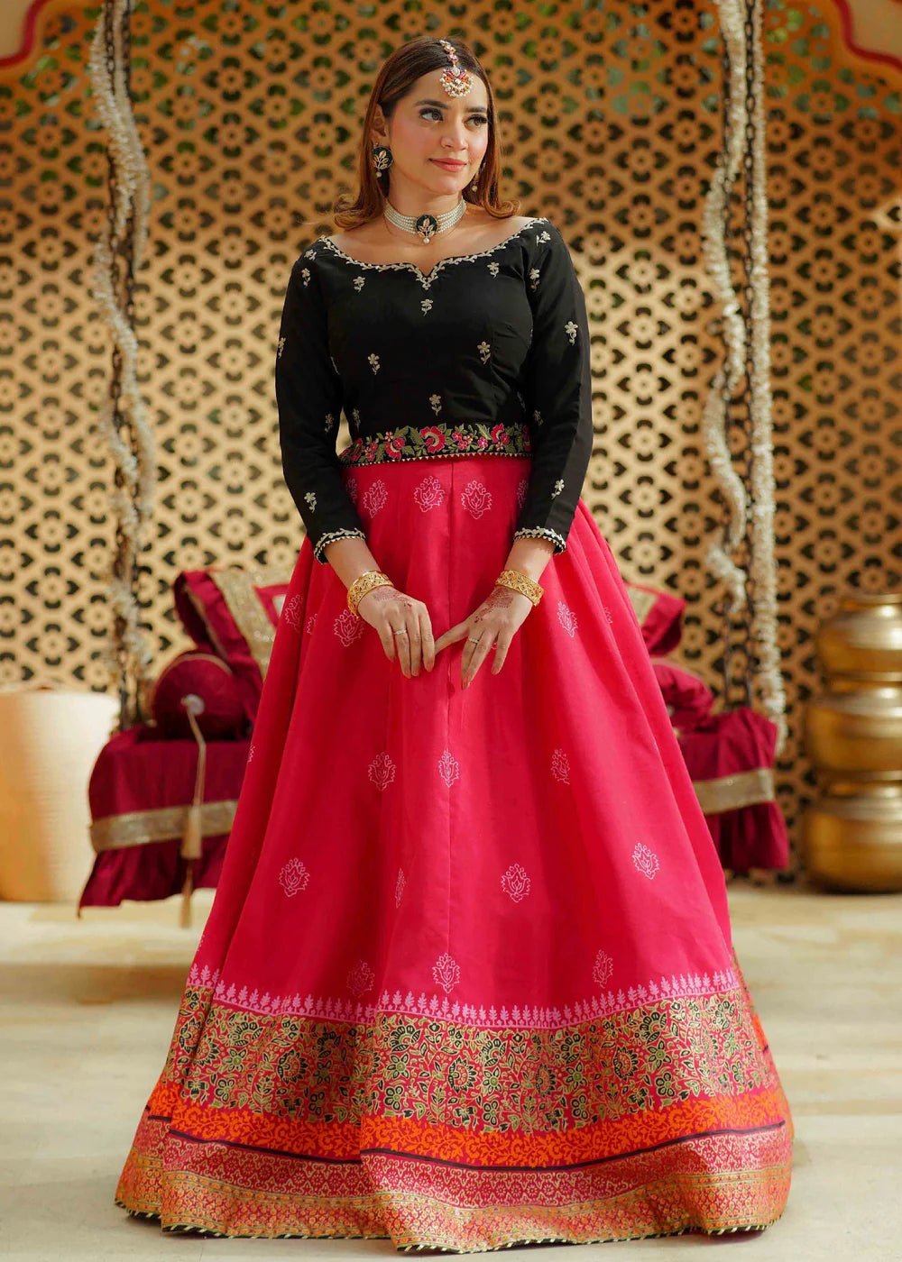 Hot Pink Raw Silk Lehenga Choli