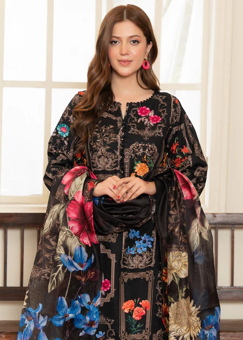 Black Digital Printed Winter Kurta Set with Dupatta