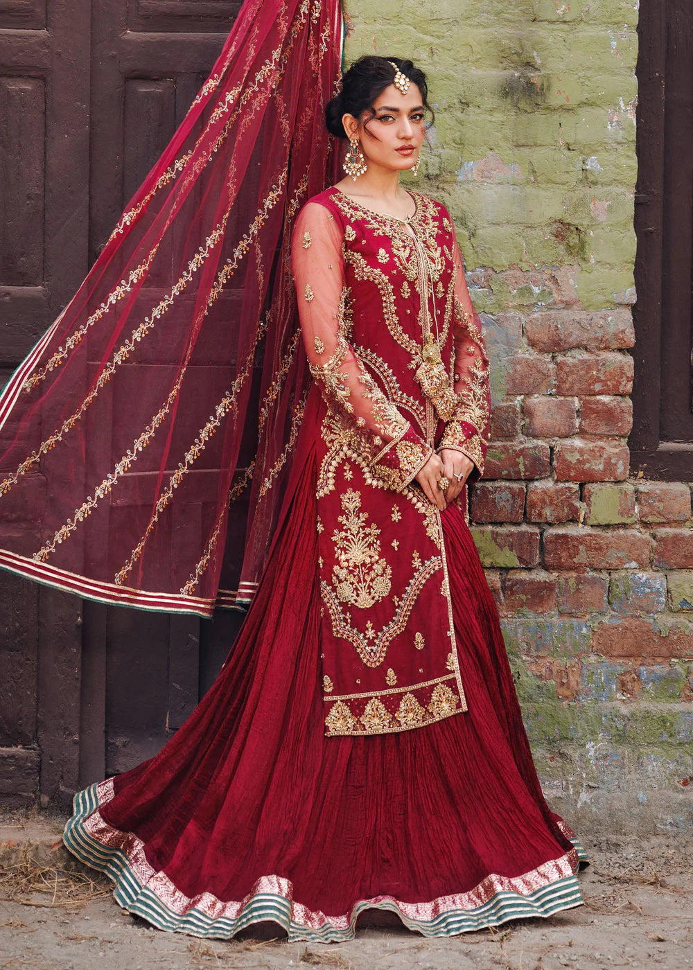 Maroon Embellished Crushed Sharara