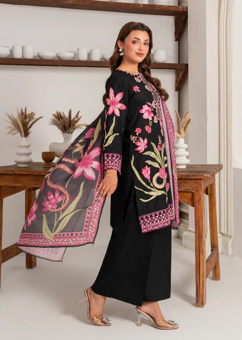 Black Embroidered Lawn Kurta Set with Dupatta