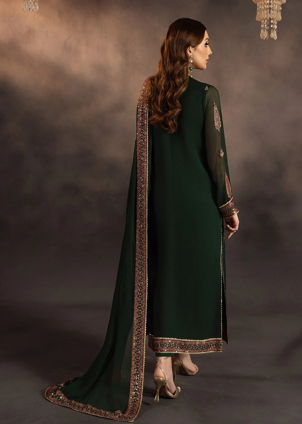 Green Chiffon Embroidered Suit with Long Kurta