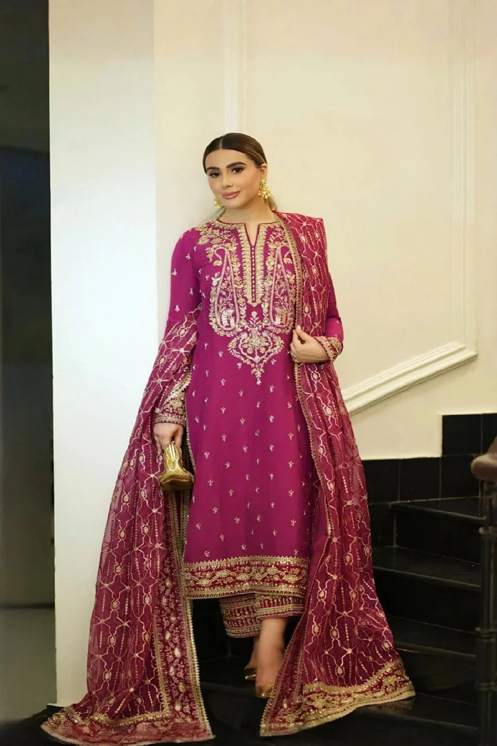 Handmade Rani Pink Pure Raw Silk Suit