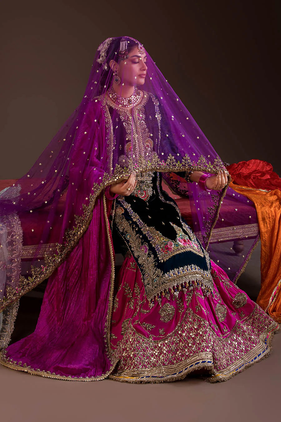 Hand Embroidered Velvet Sharara