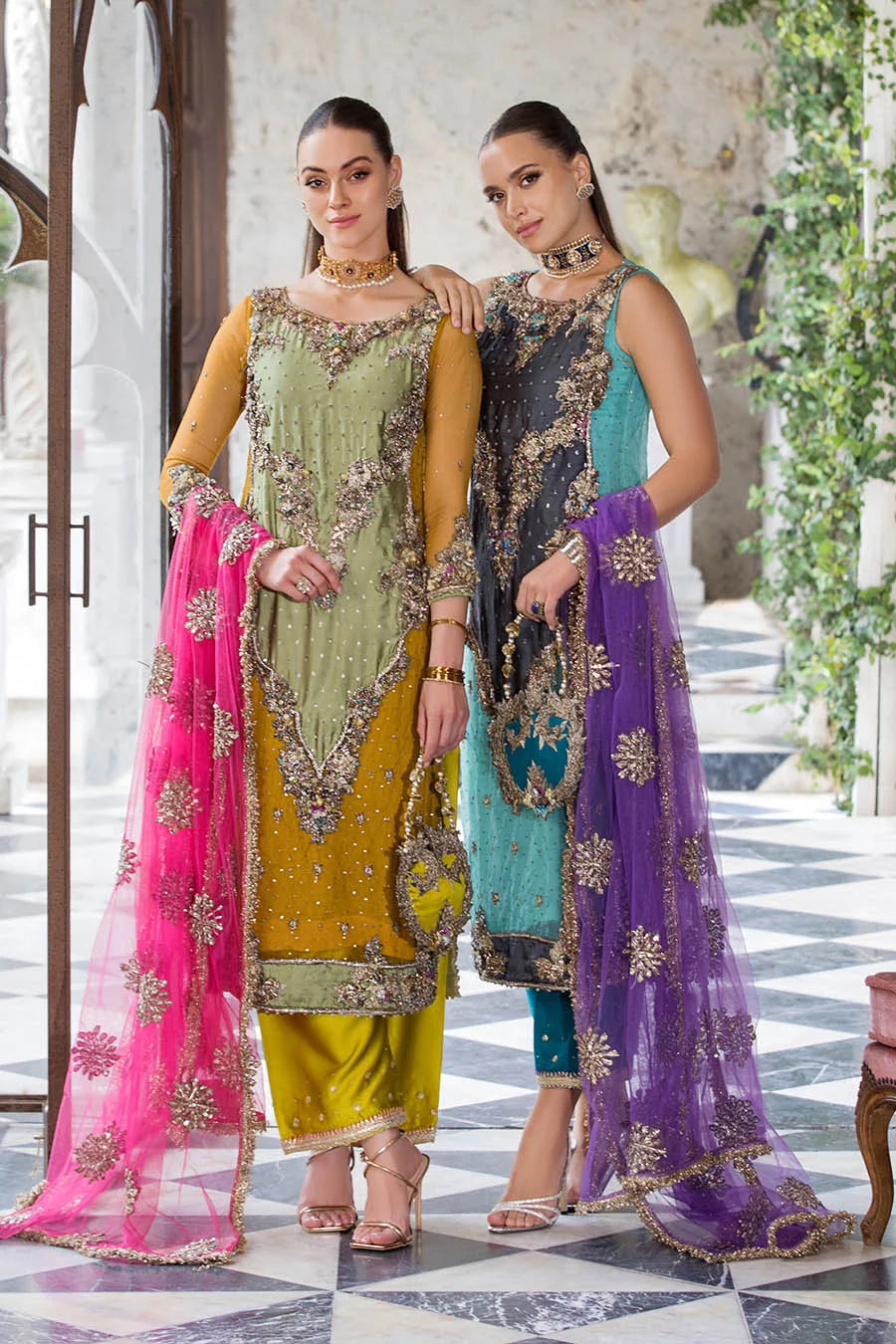 Hand Embroidered Turquoise Pure Organza Suit