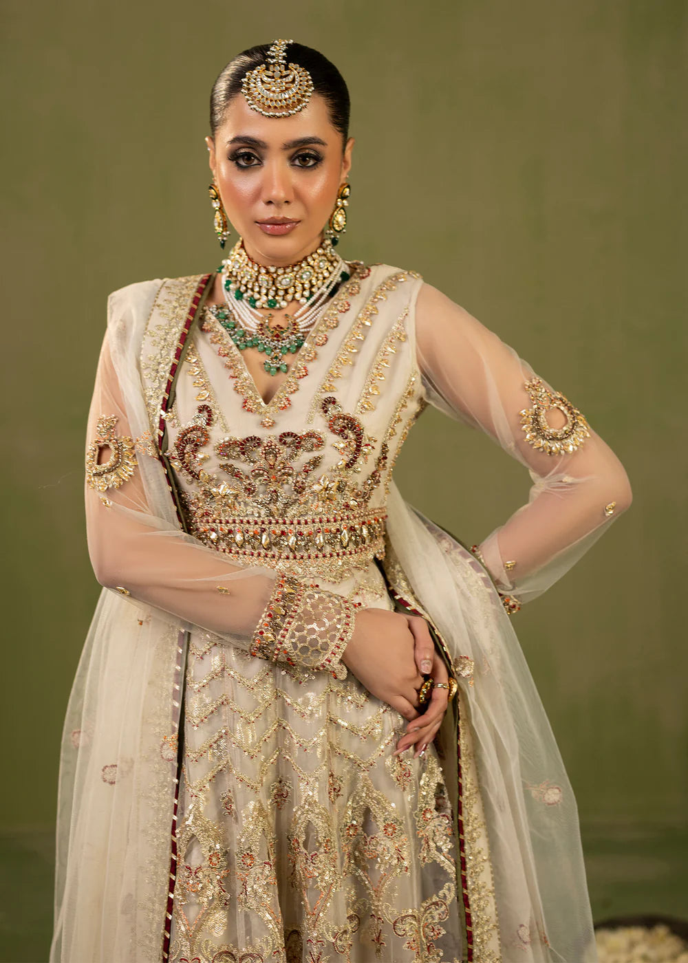 Ivory Embellished Flared Lehenga Choli