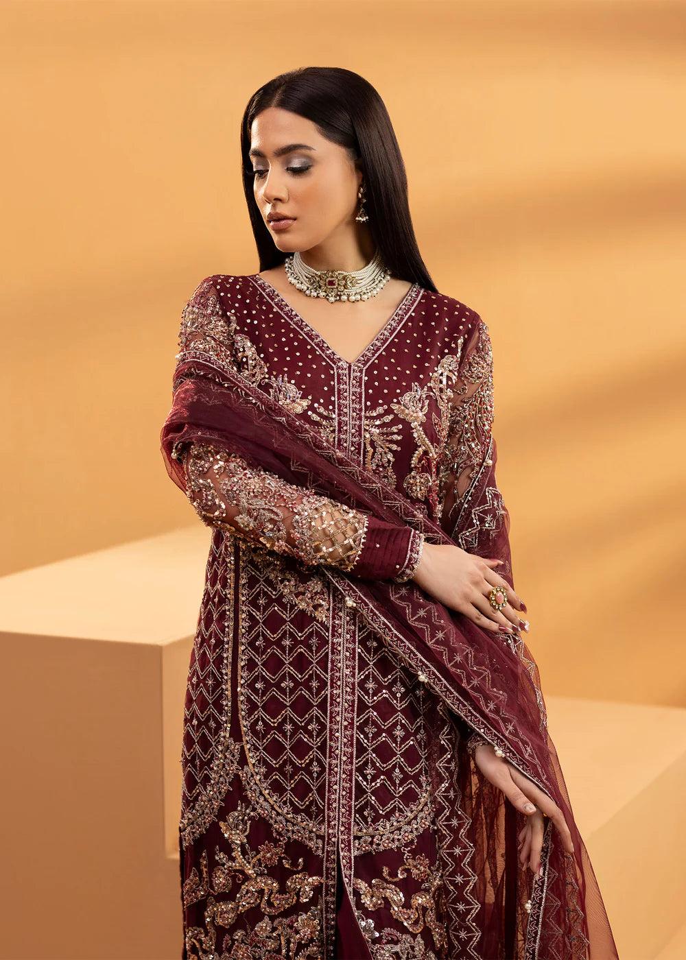 Plum Embellished Partywear Suit