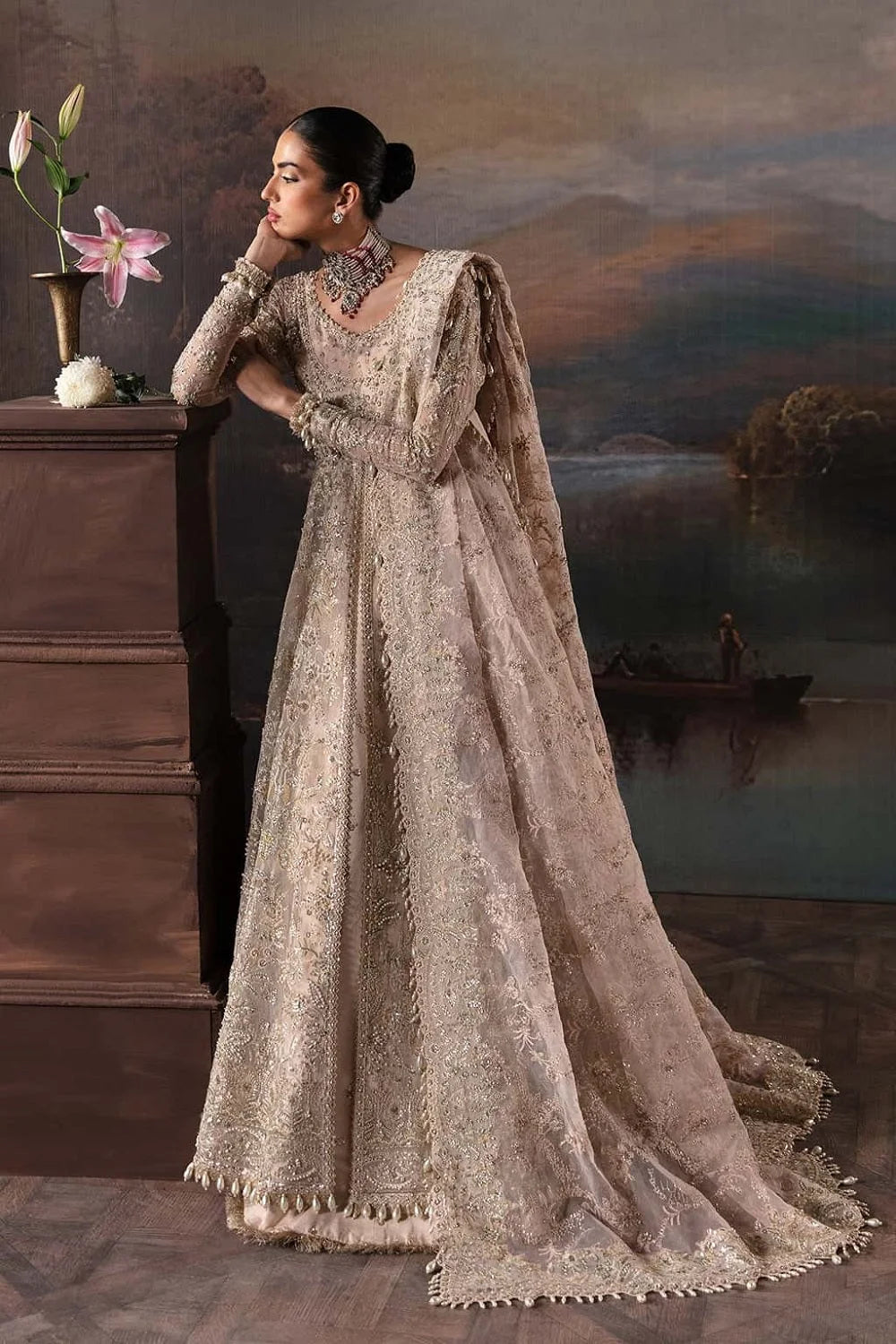 Powder Pink Handmade Lehenga Choli / Anarkali Maxi