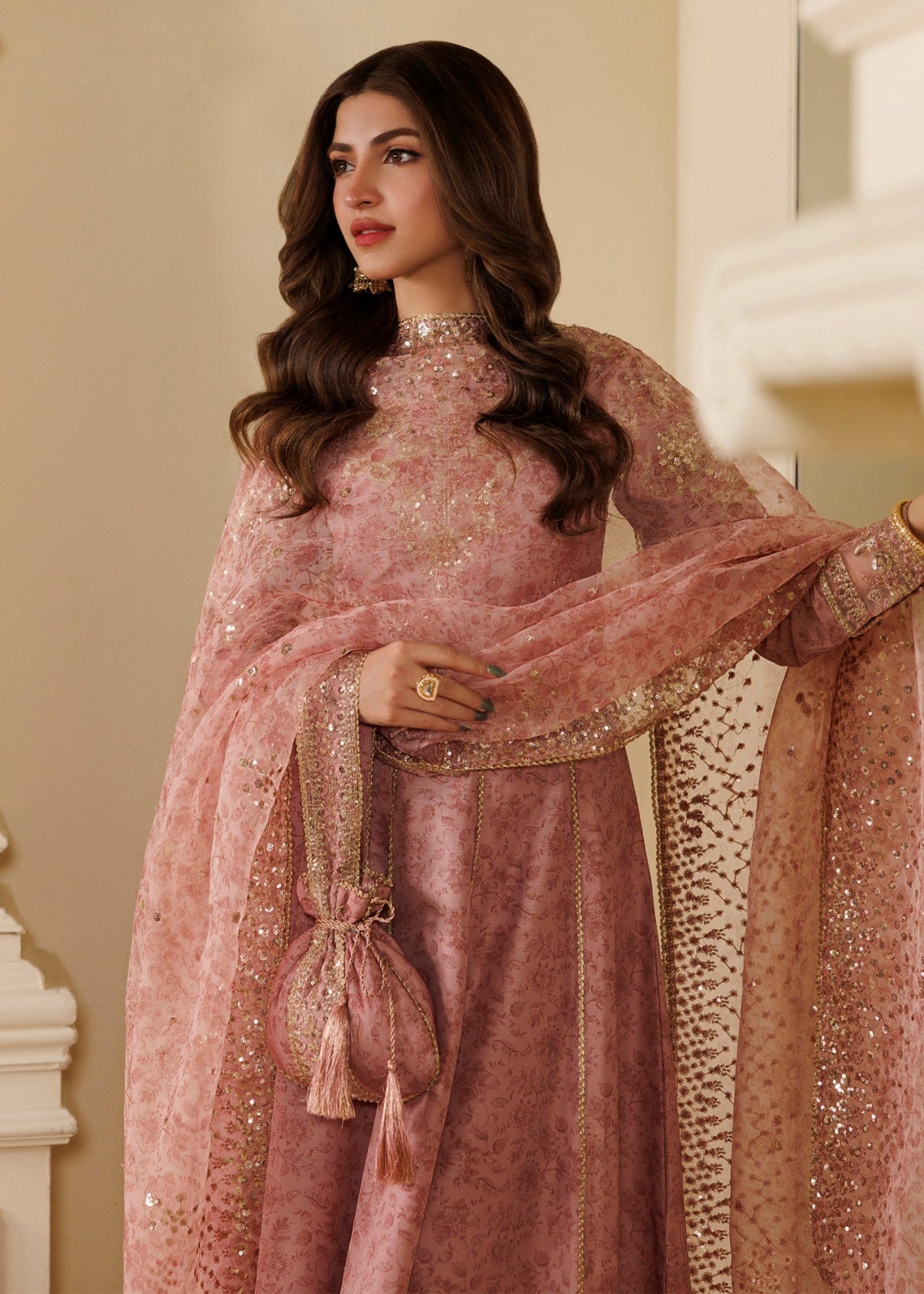 Baby Pink Embroidered Blended Khaddar Maxi Online in Dubai UAE Abudhabi Ajman Sharjah