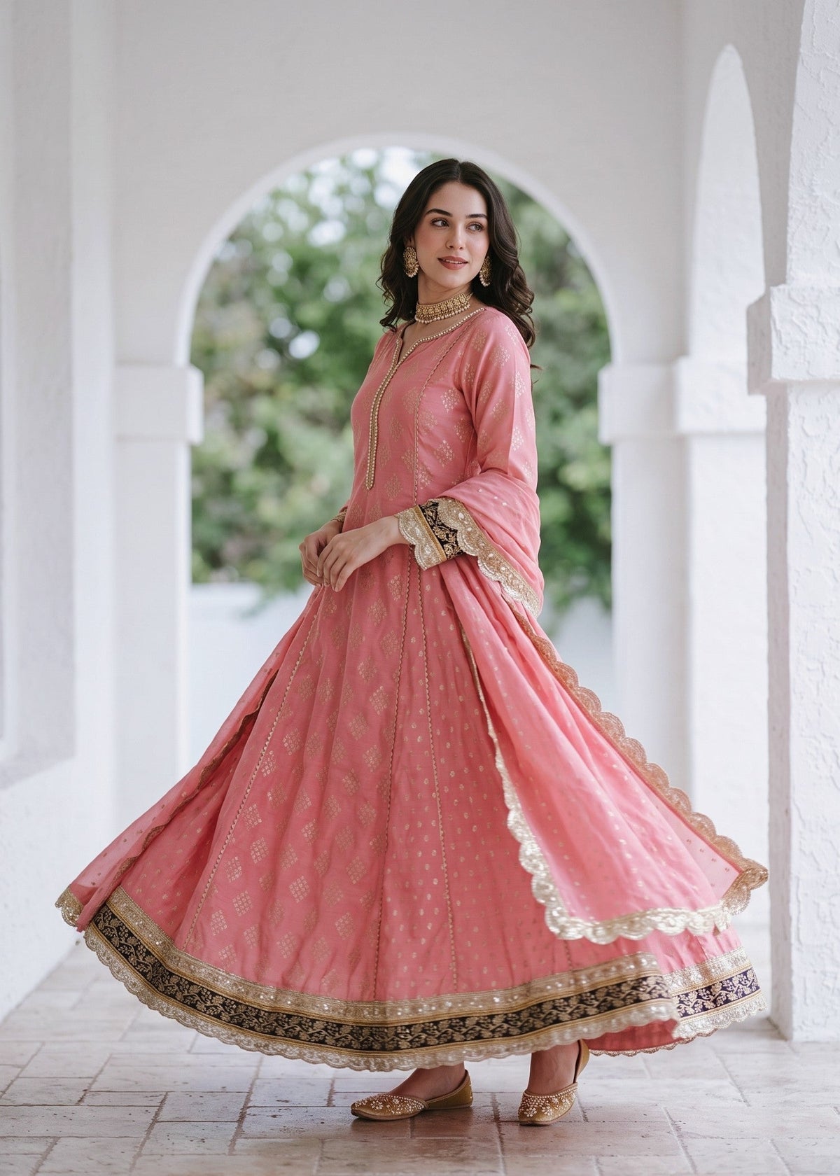 Baby Pink Embroidered Cotton Masuri Pishwas Suit Online in Dubai UAE Abudhabi Ajman Sharjah