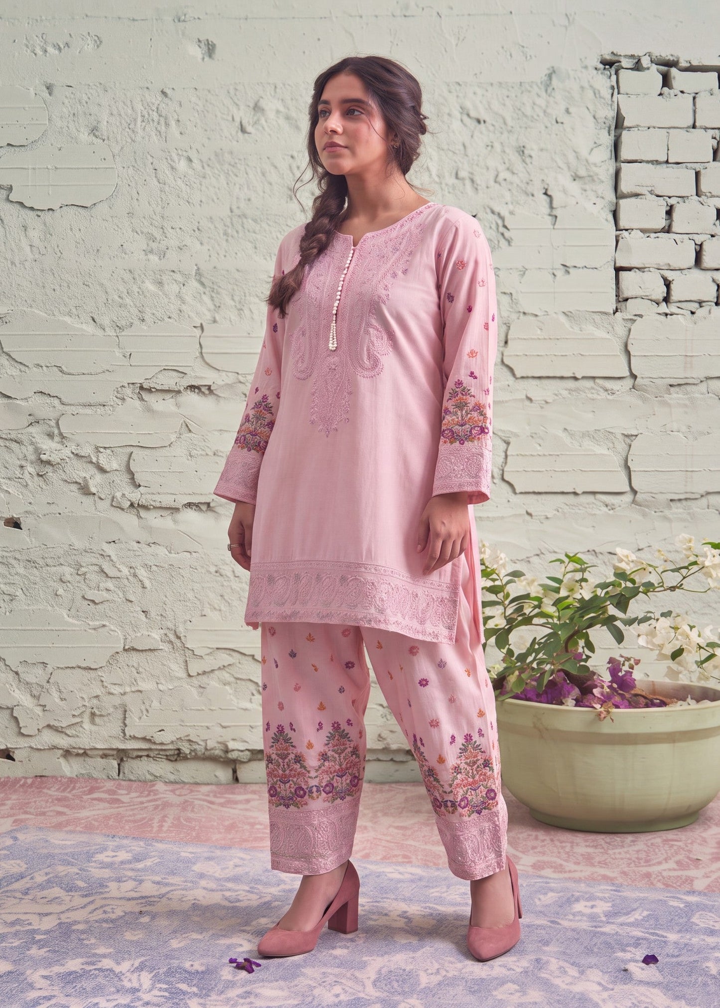 Baby Pink Embroidered Lawn Ladies Suit Online in Dubai UAE Abudhabi Ajman Sharjah