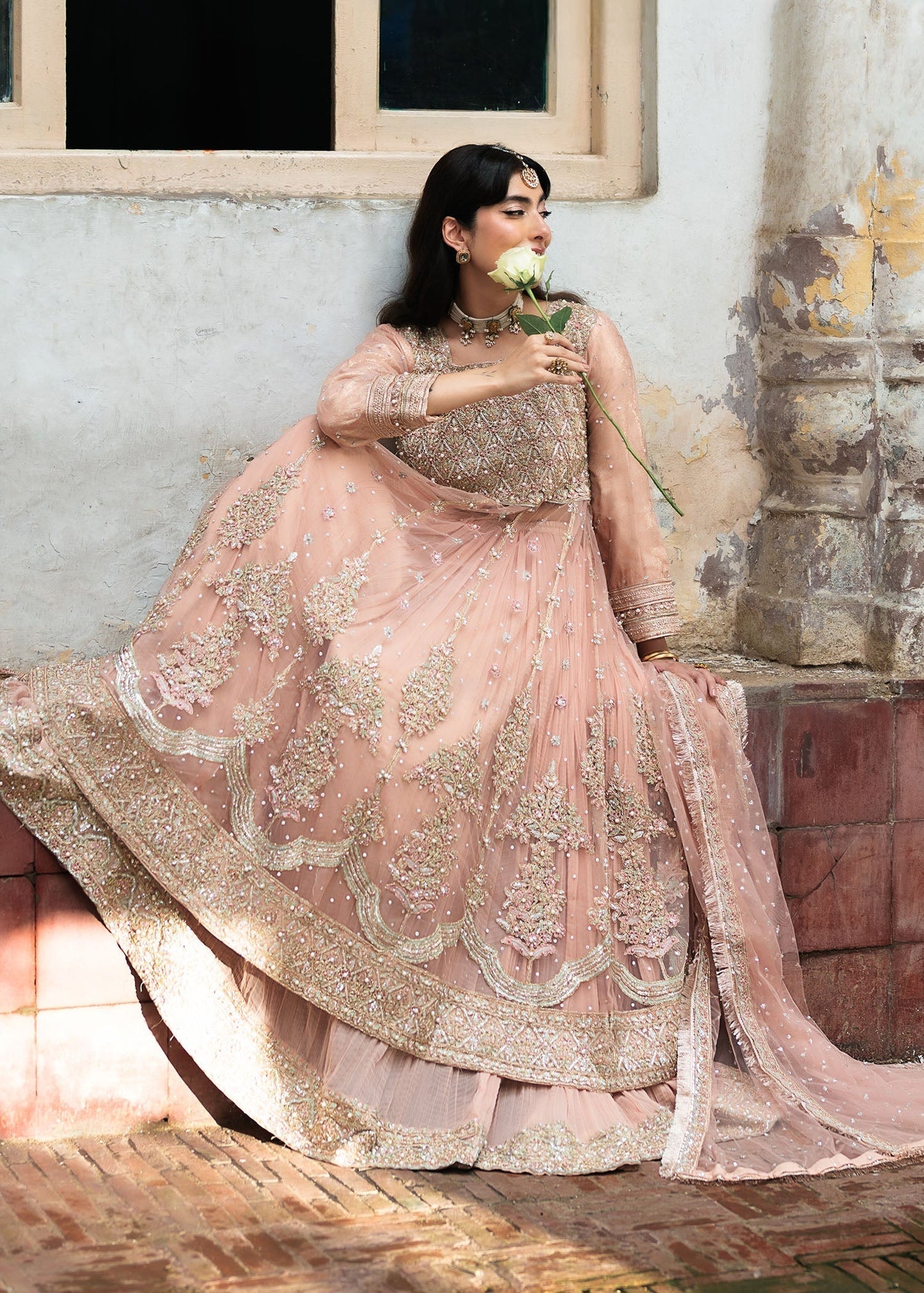 Baby Pink Net Wedding Guest Outfit Online in Dubai UAE Abudhabi Ajman Sharjah