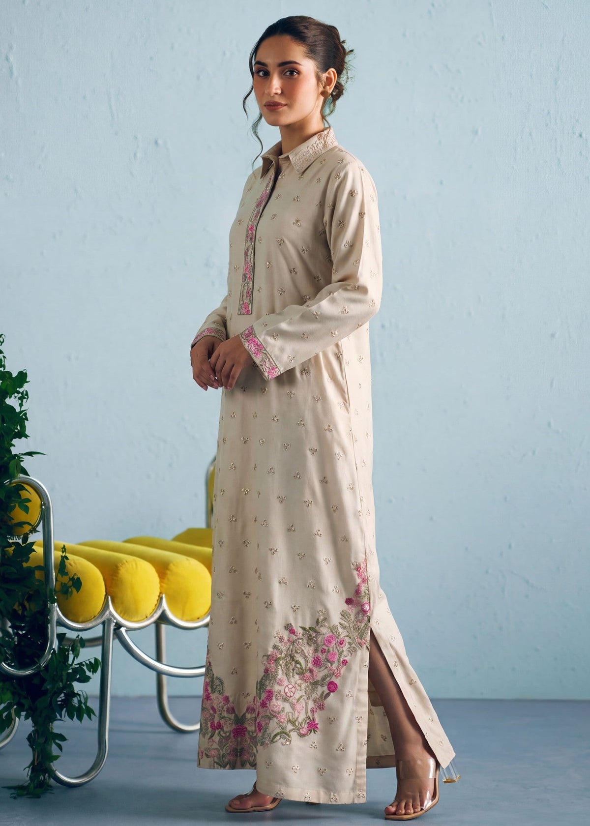 Beige Dhanak Kaftan for Winter Online in Dubai UAE Abudhabi Ajman Sharjah