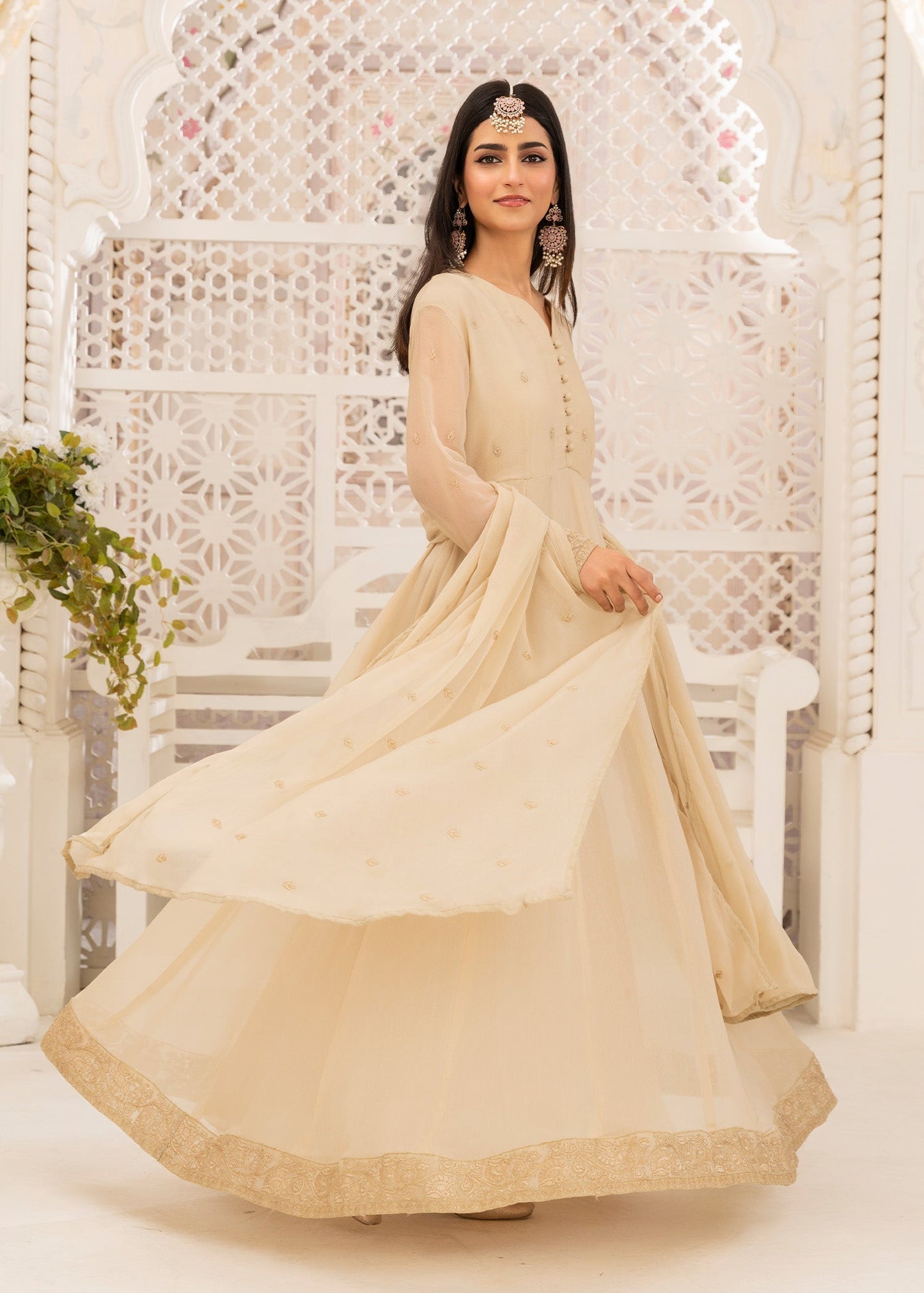Beige Embroidered Chiffon Party Wear Suit Online in Dubai DXB UAE Abudhabi Meena Bazaar