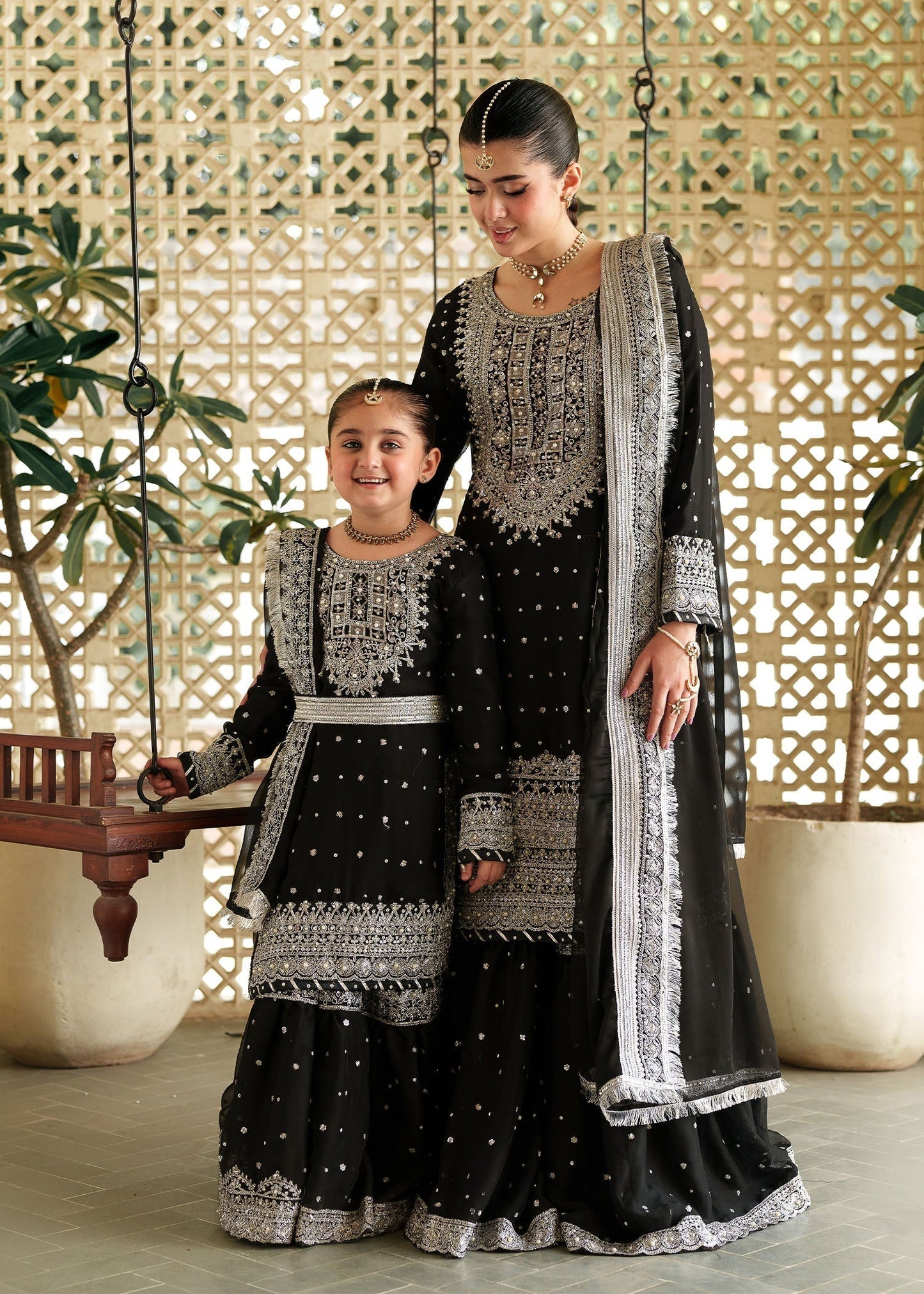 Black Chiffon Gharara Kids Festive Wear Online in KSA Riyadh Saudi Arabia Oman Bahrain Qatar