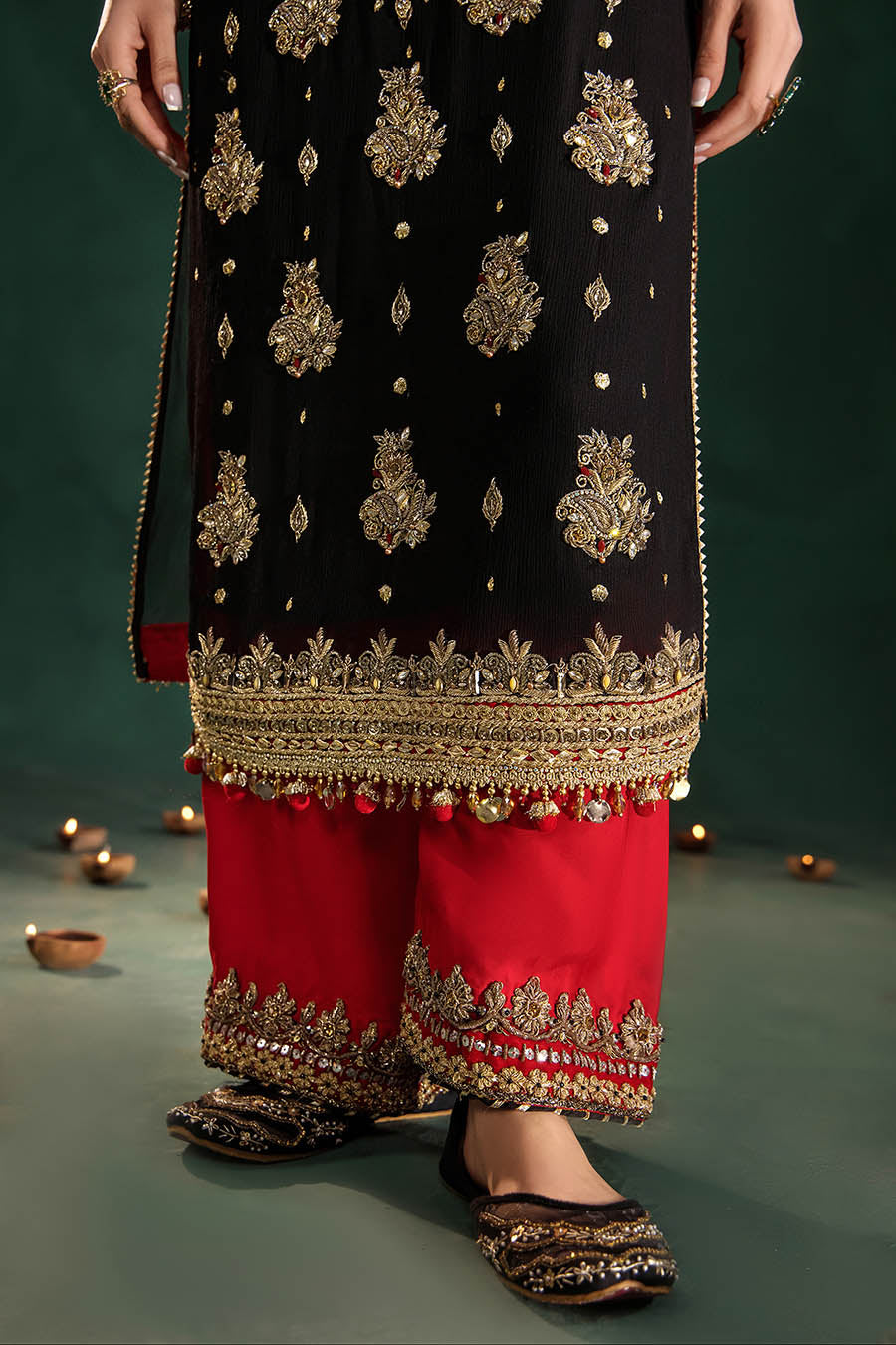 Black Designer Crinkle Chiffon Hand Embroidered Suit Online in UK USA Canada