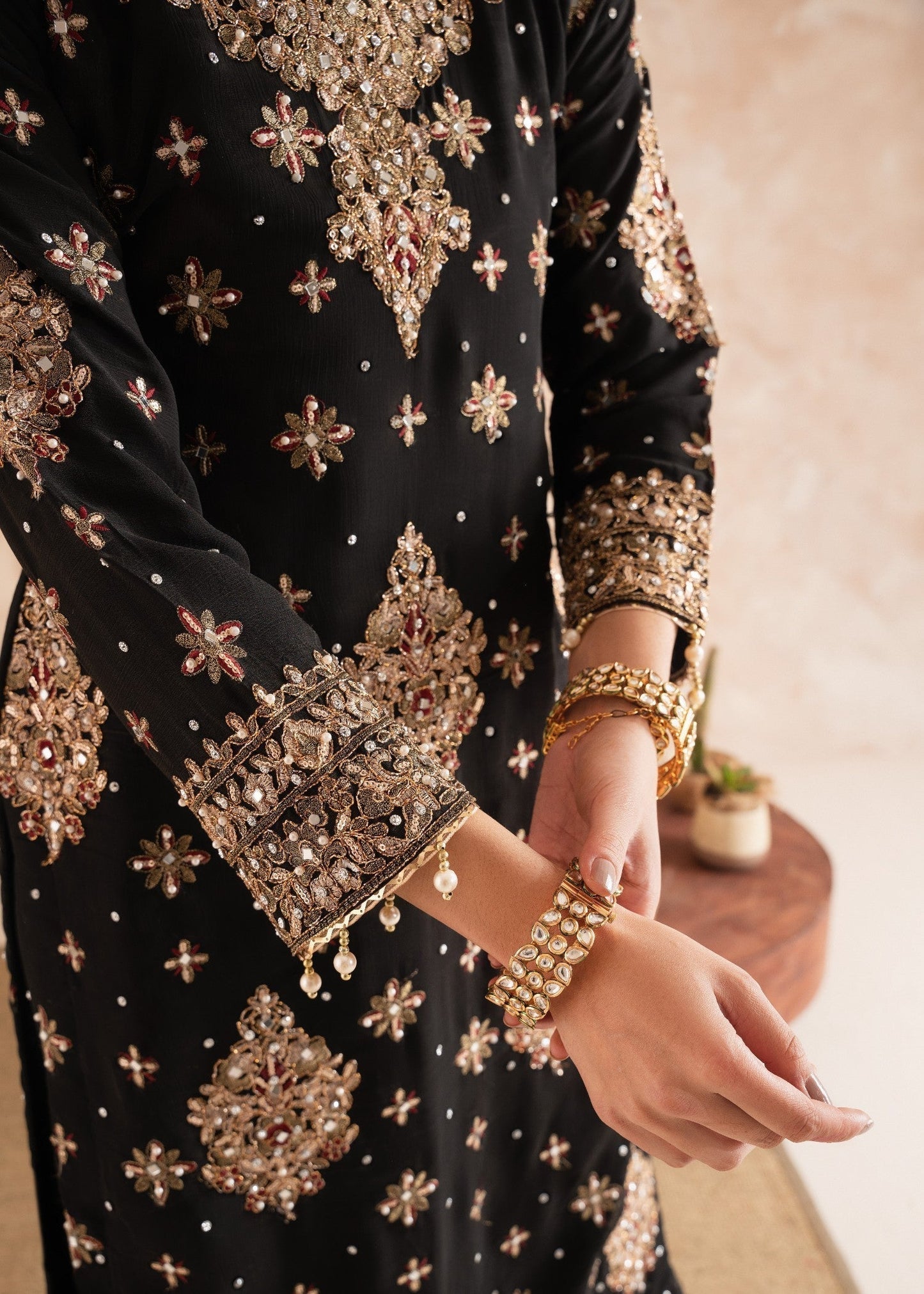 Black Embellished Chiffon Wedding Suit Online in Dubai DXB UAE Abudhabi Meena Bazaar
