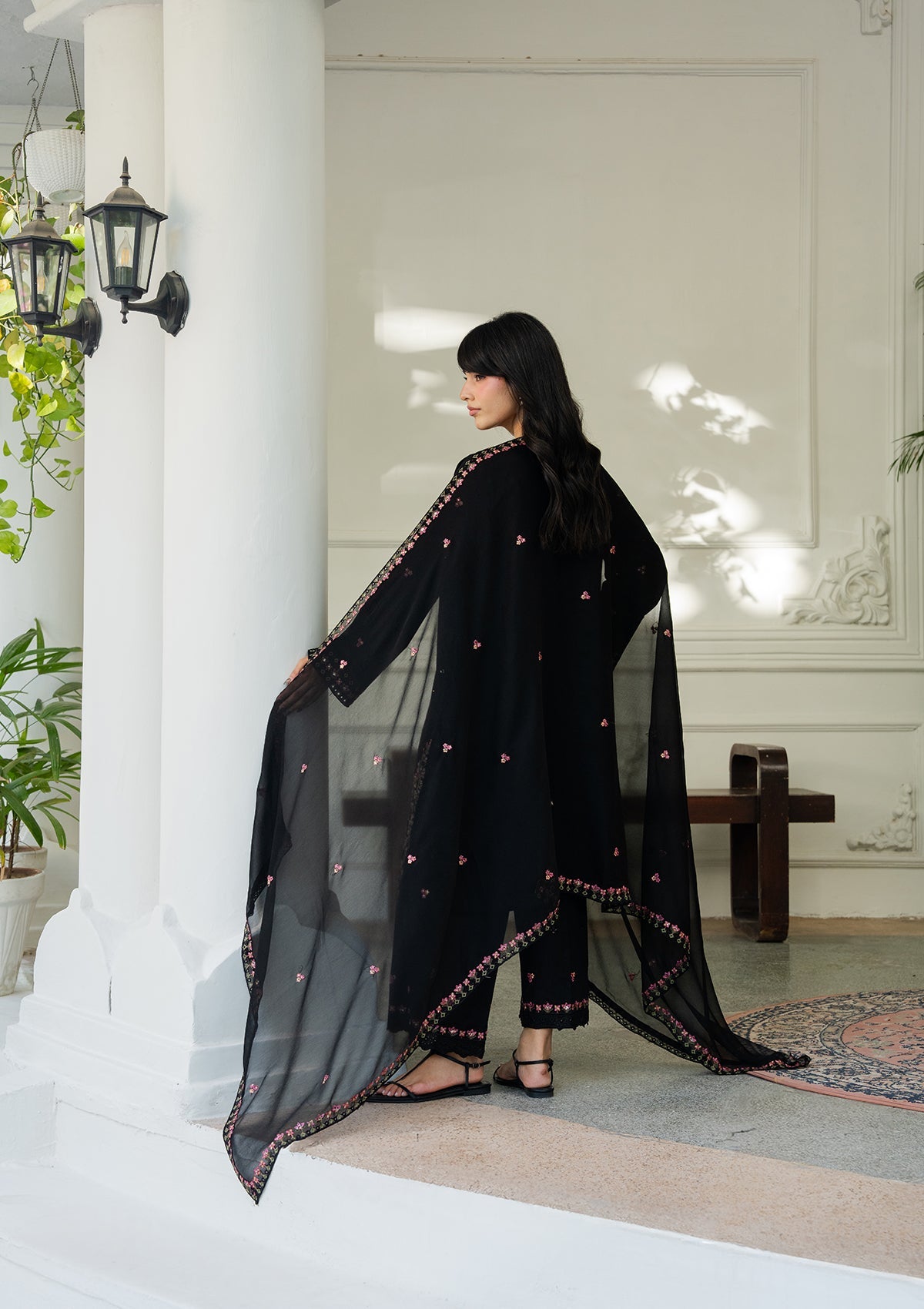 Black Embroidered Lawn Summer Suit Online in Sri Lanka India Australia