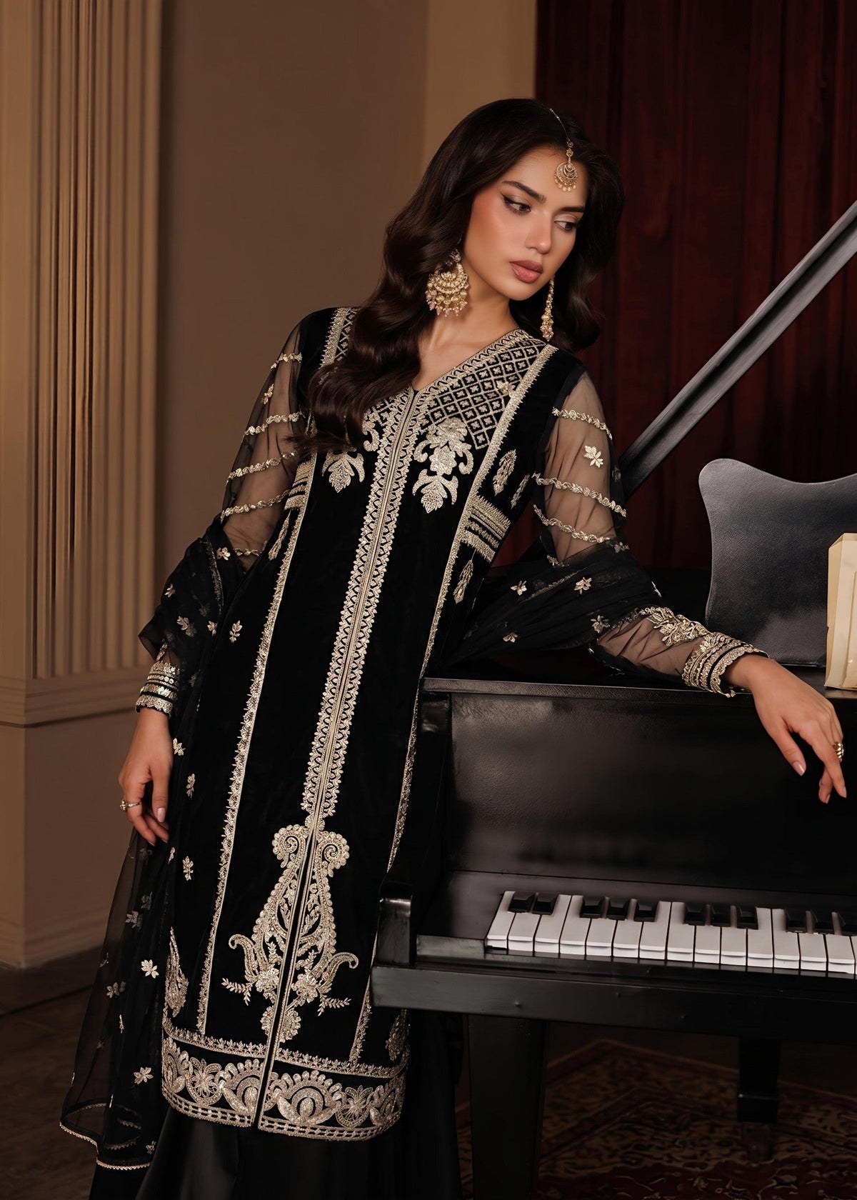 Black Embroidered Sharara Party Wear Online in Dubai UAE Abudhabi Ajman Sharjah