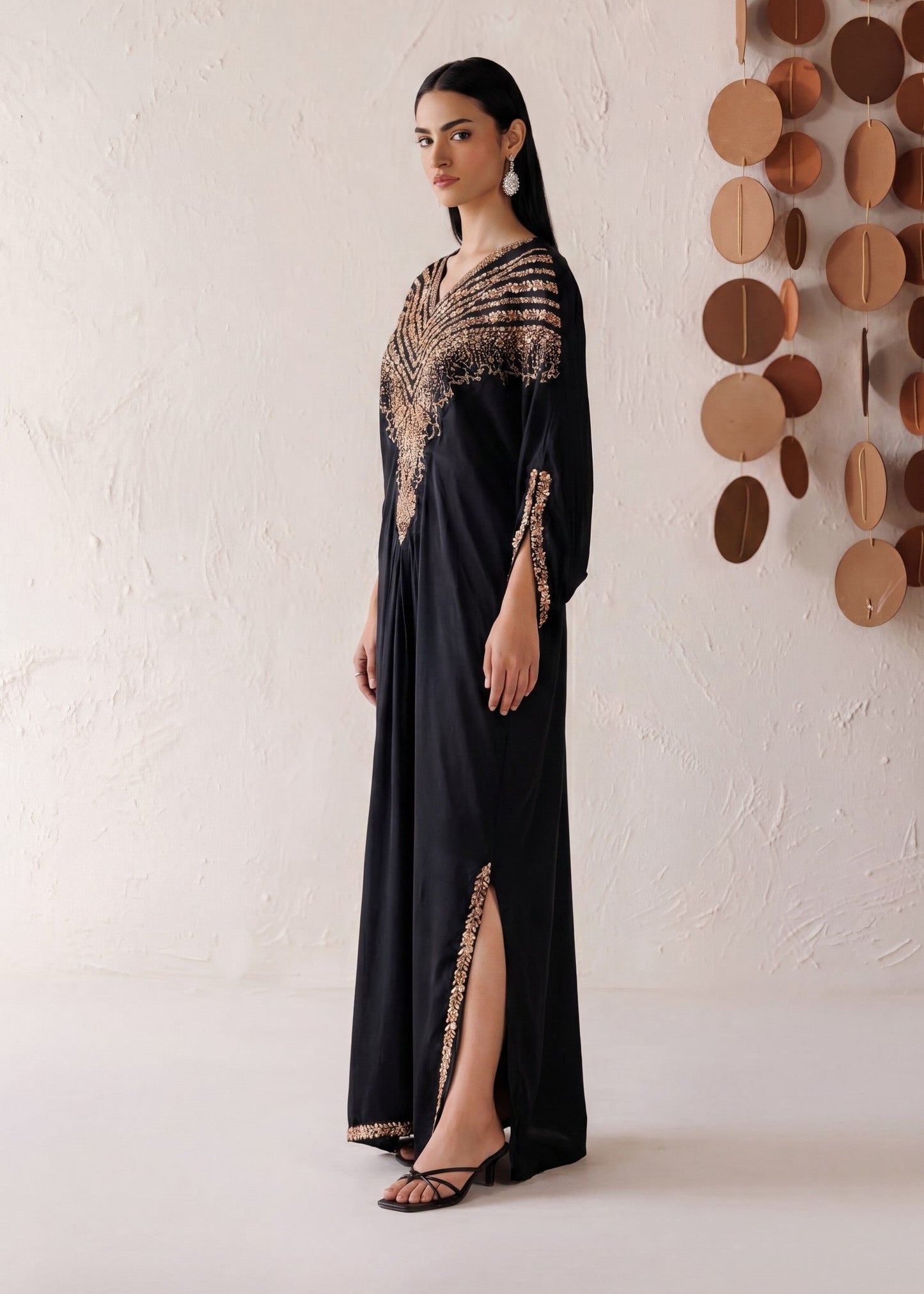 Black Lawn Embroidered Kaftan Party Wear Suit Online in KSA Riyadh Saudi Arabia Oman Bahrain Qatar
