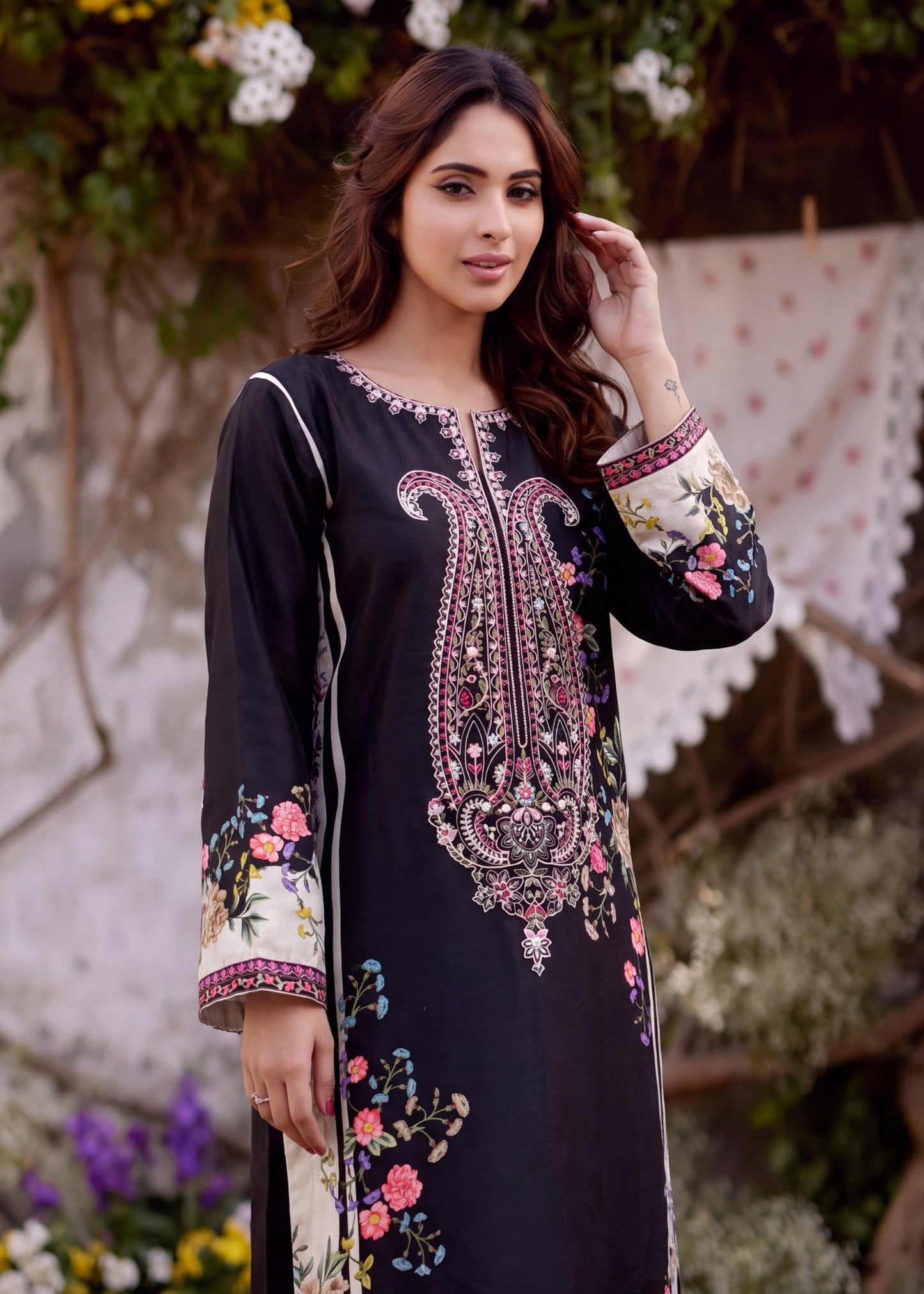 Black Lawn Embroidered Pakistani Designer Suit Online in Sri Lanka India Australia