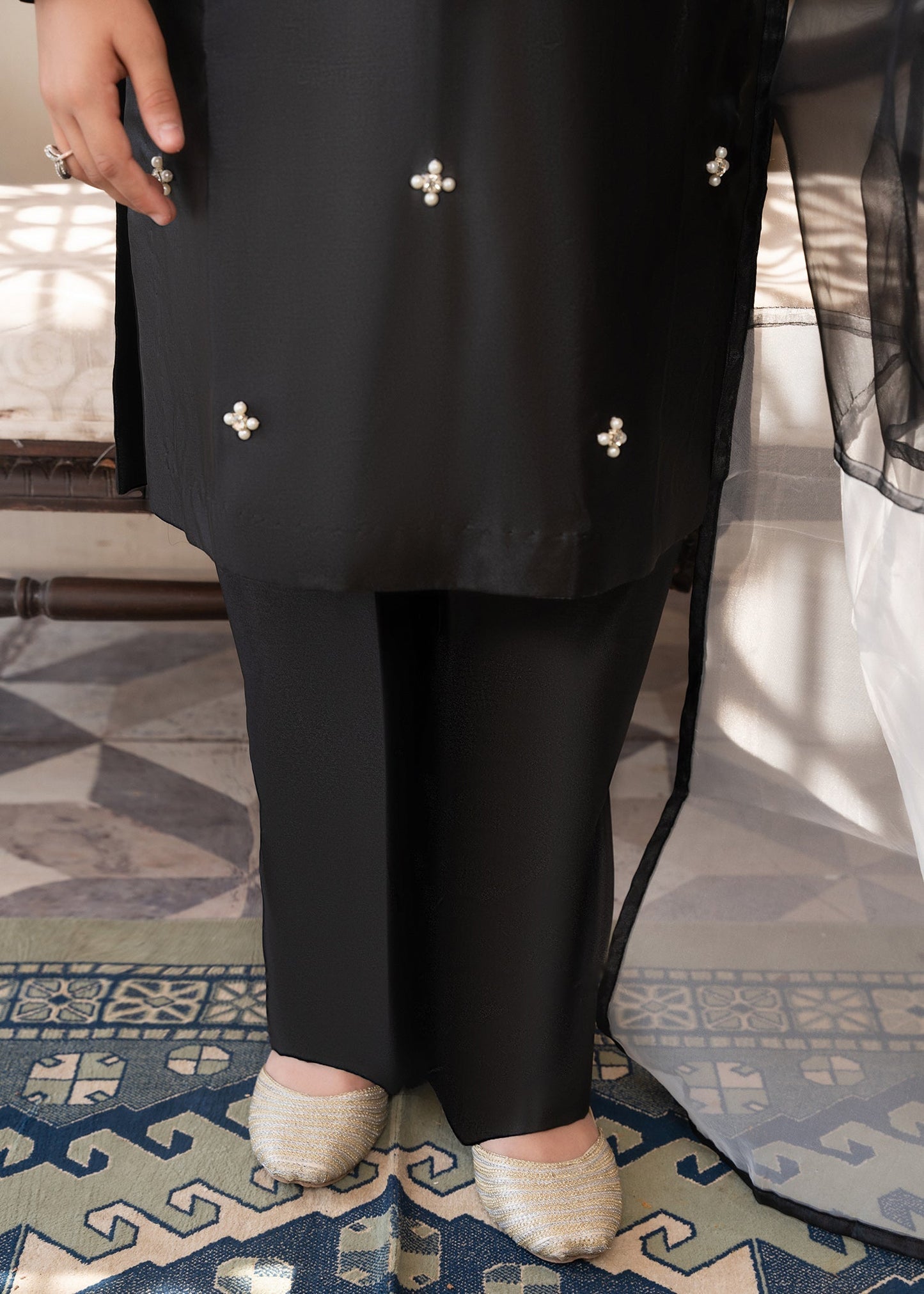 Black Organza Dupatta Kattan Silk Suit Online in Sri Lanka India Australia