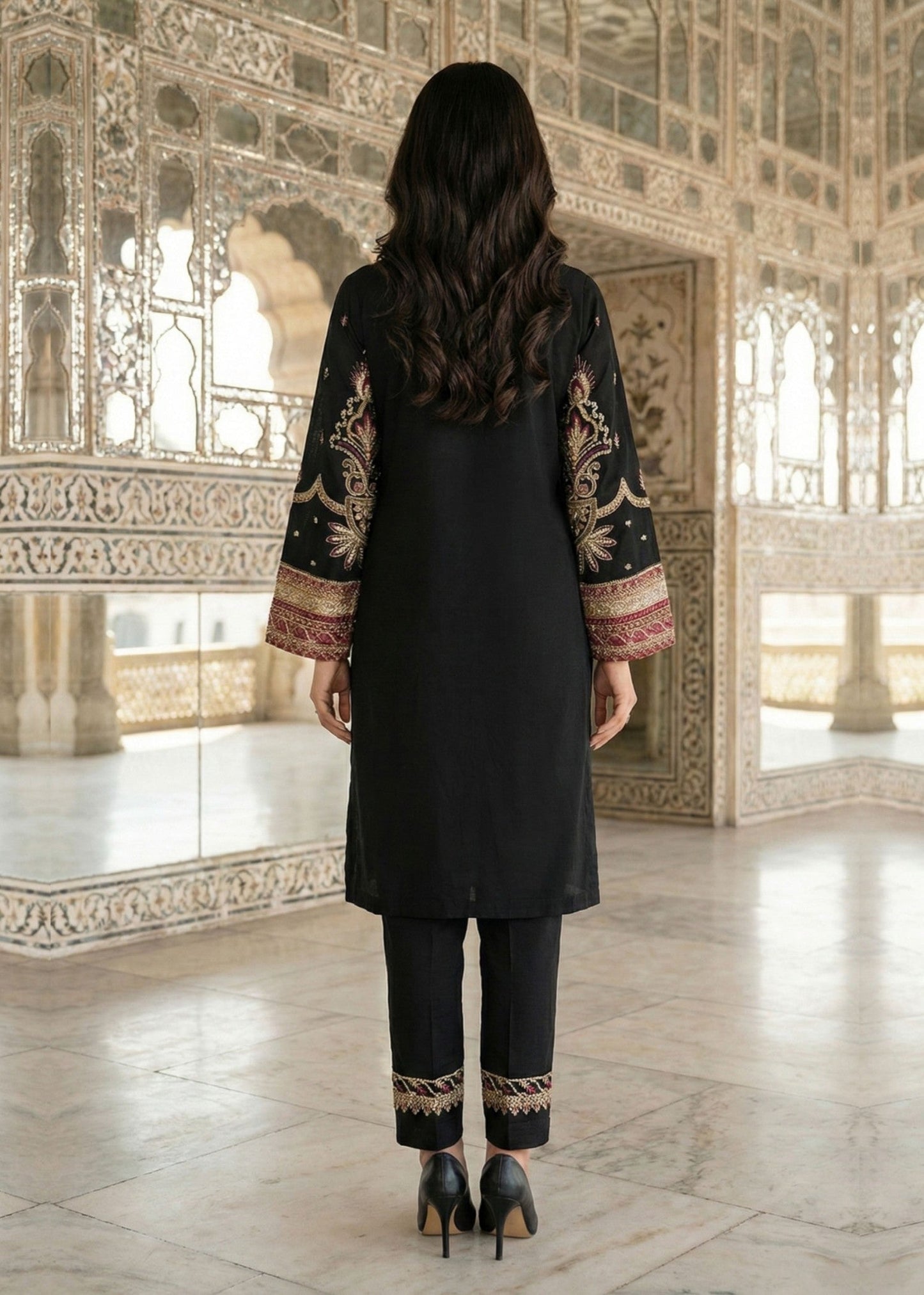 Black Organza Embroidered Pakistani Suit Online in Dubai DXB UAE Abudhabi Meena Bazaar