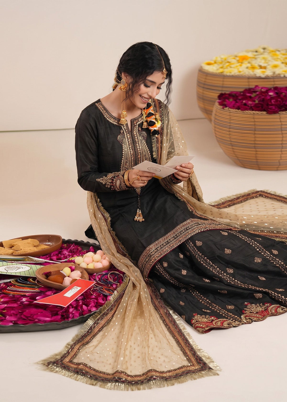 Black Partywear Raw Silk Sharara Online in Sri Lanka India Australia