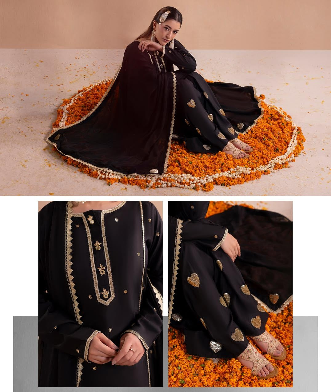 Black Raw Silk Festive Suit Online in Sri Lanka India Australia