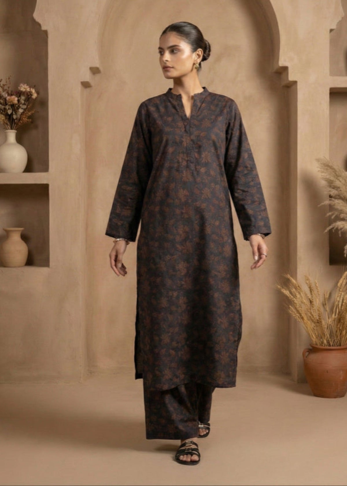 Black Viscose Regular Fit Kurta Set Online in Dubai DXB UAE Abudhabi Meena Bazaar