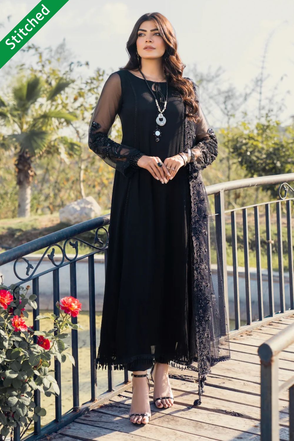 Black Readymade Chiffon Anarkali