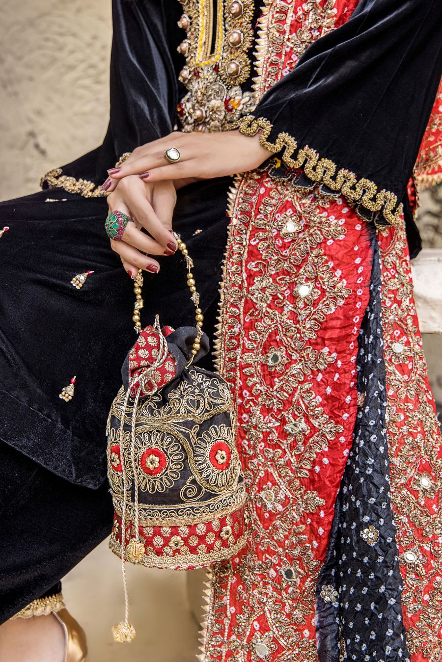 Hand Embroidered Pure Micro Velvet Suit with Chunri Size 36