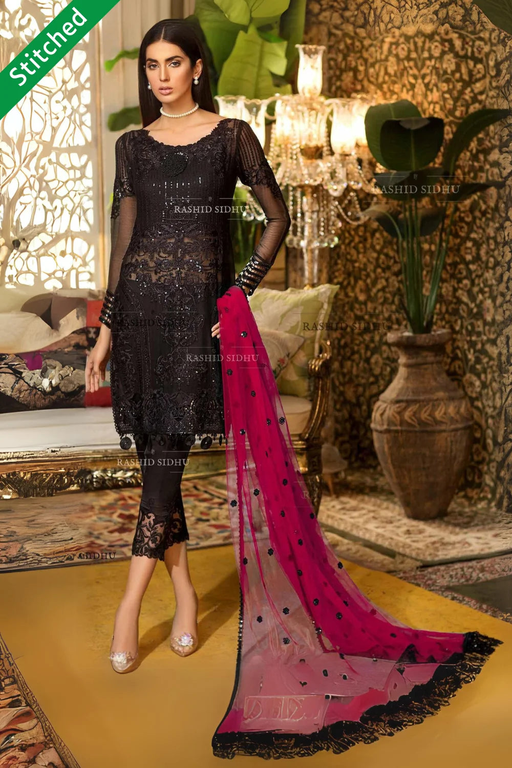 Black Readymade Chiffon Suit