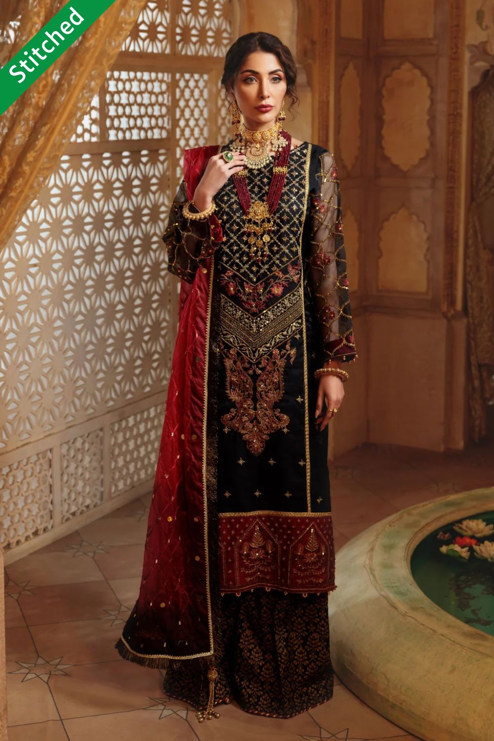 black dress with red dupatta Black churidar with red dupatta