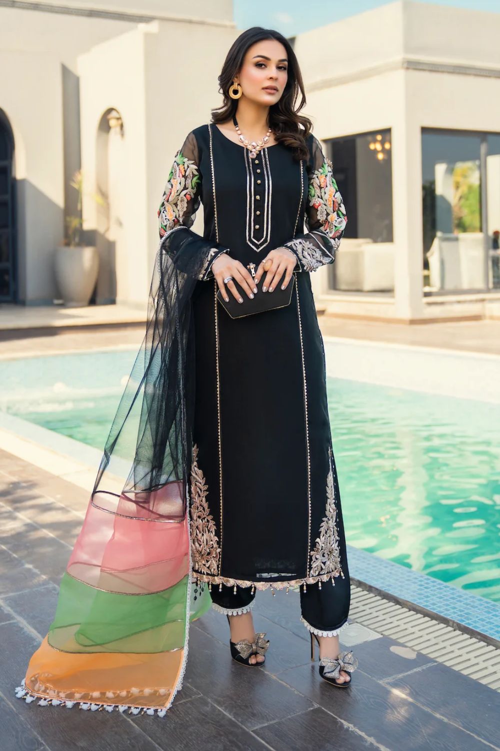 Pink Readymade Hand Embroidered Suit