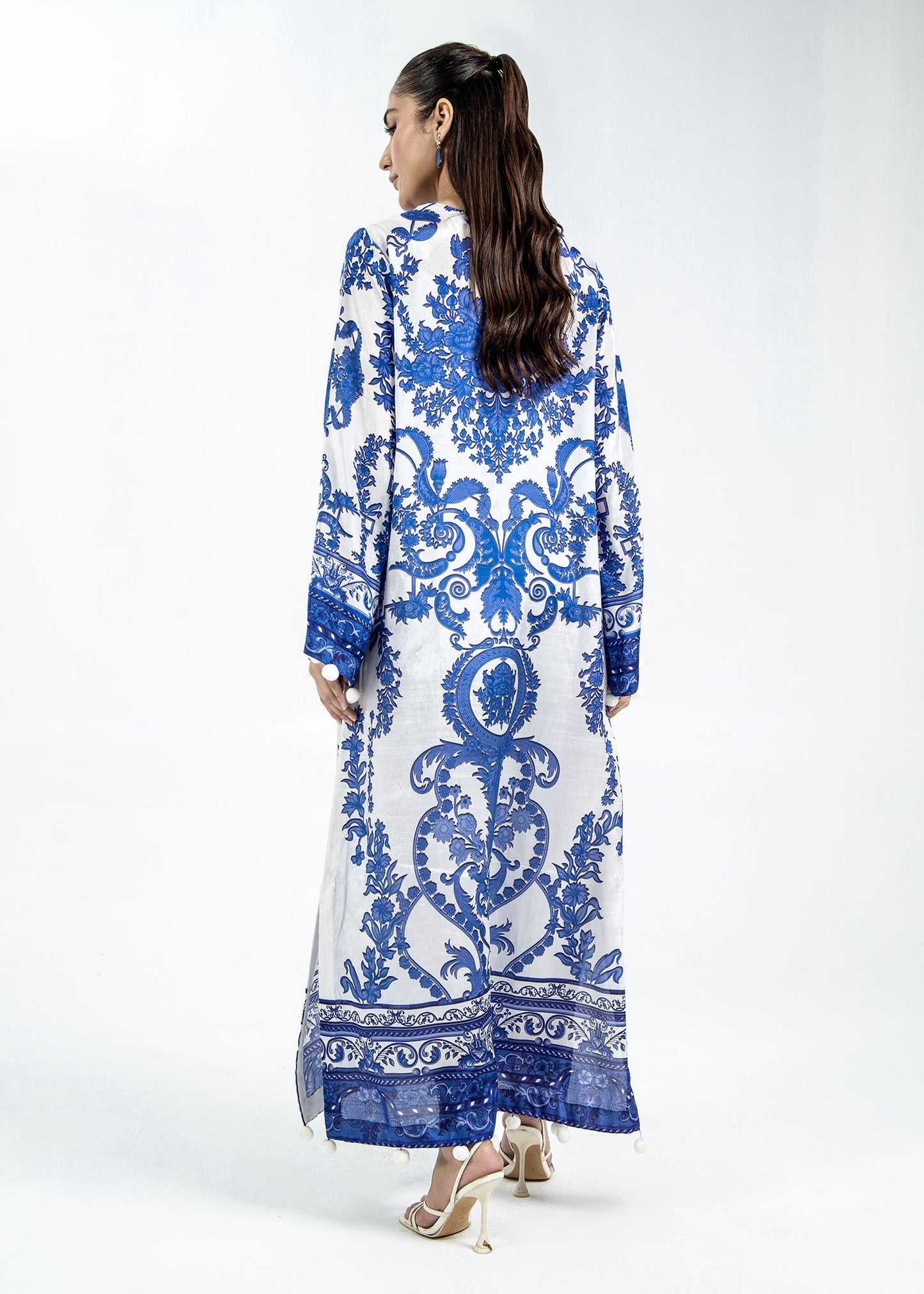 Blue Raw Silk Kaftan Daily Wear Suit Online in UK USA Canada