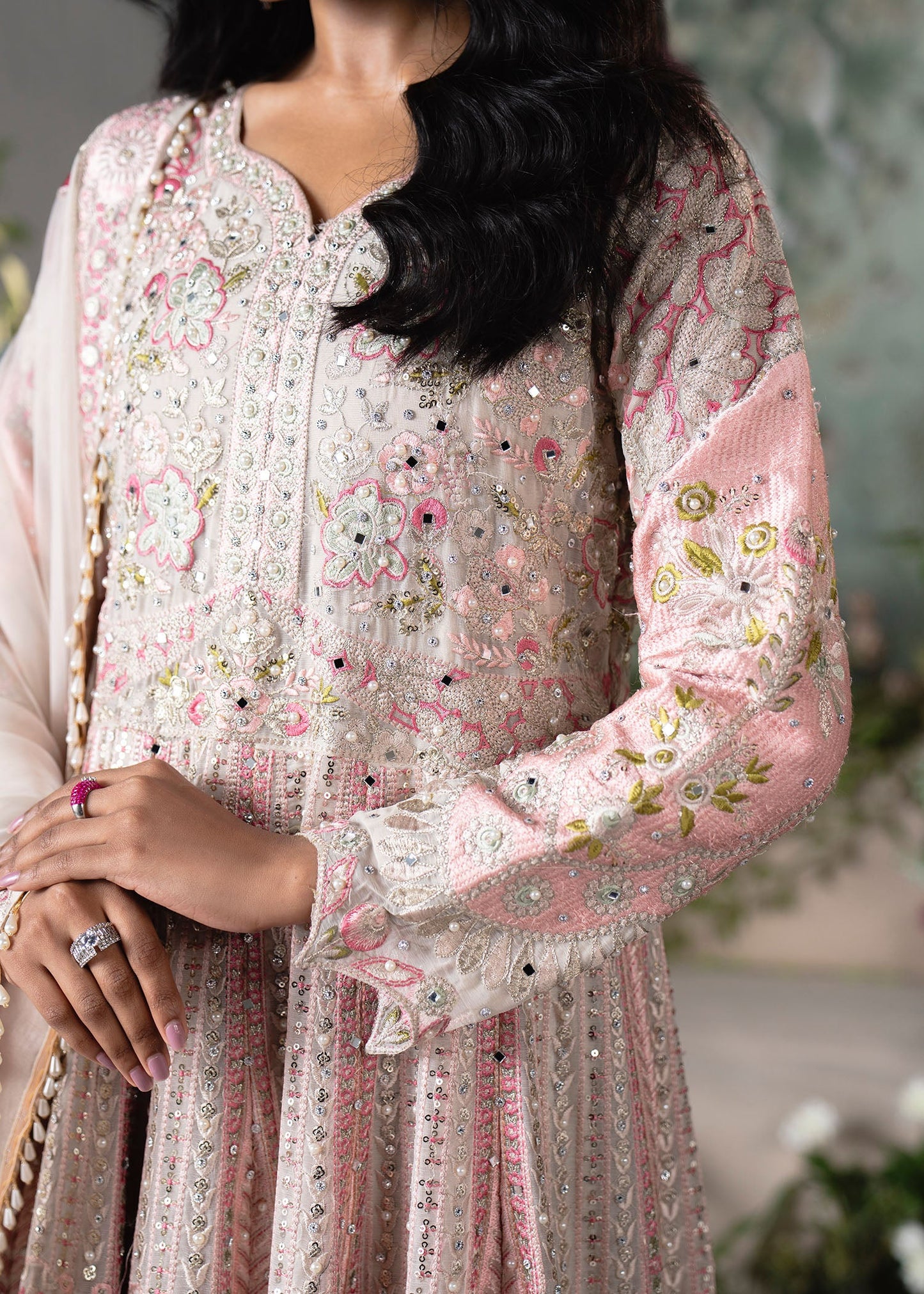 Blush Pink Chiffon Floral Embroidered Suit Online in Dubai UAE Abudhabi Ajman Sharjah