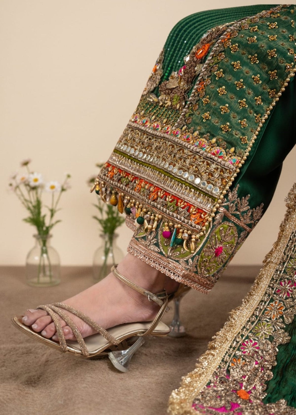 Bottle Green Zardozi Banarasi Partywear Suit Online in Dubai UAE Abudhabi Ajman Sharjah