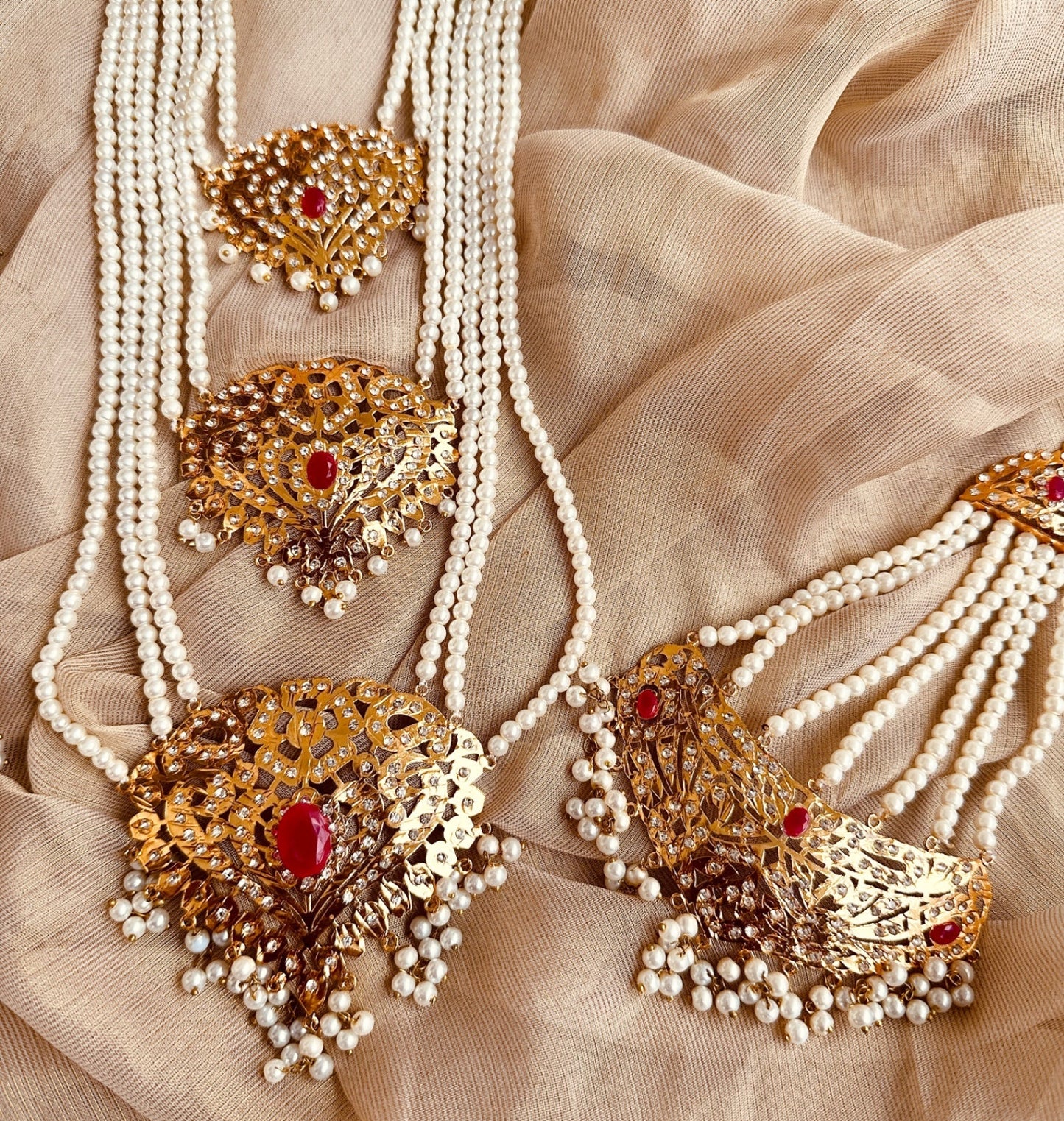 Bridal Ruby Red Gold Plated Necklace Set Online in UK USA Canada