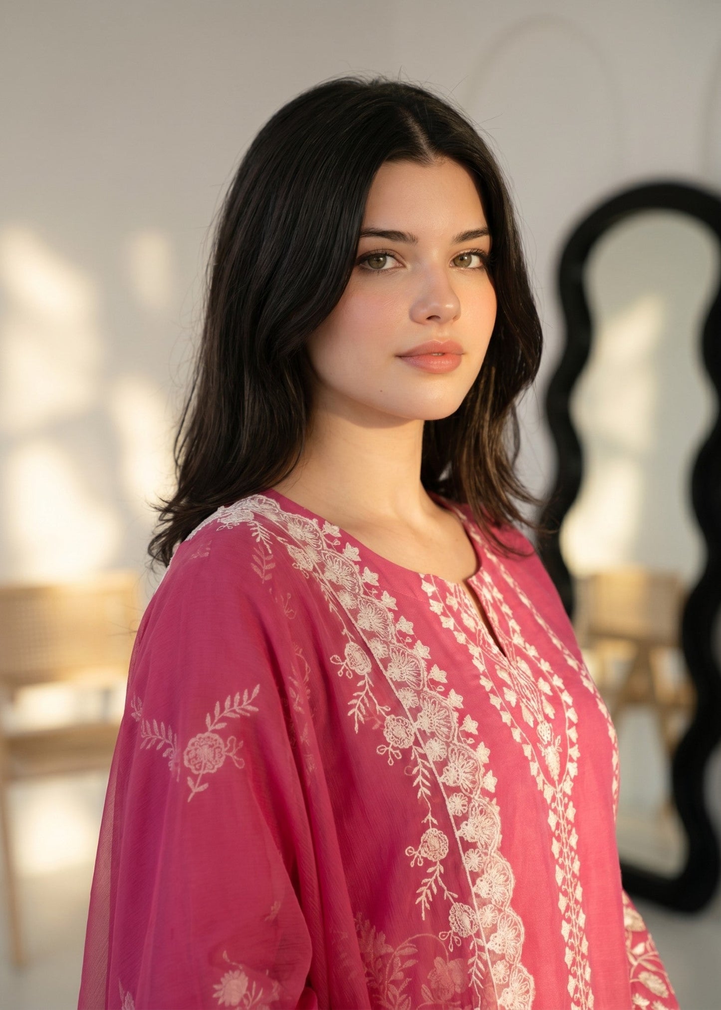 Bubblegum Pink Lawn Cotton Embroidered Salwar Kameez Online in KSA Riyadh Saudi Arabia Oman Bahrain Qatar