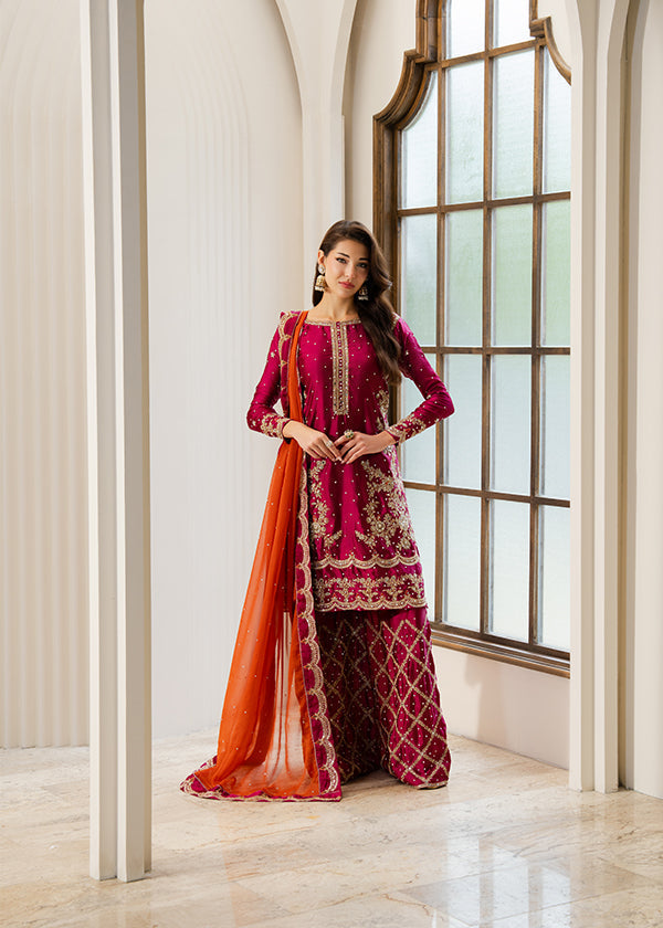 Burgundy Resham Embellished Charmuse Dress Material Online in Dubai UAE Abudhabi Ajman Sharjah