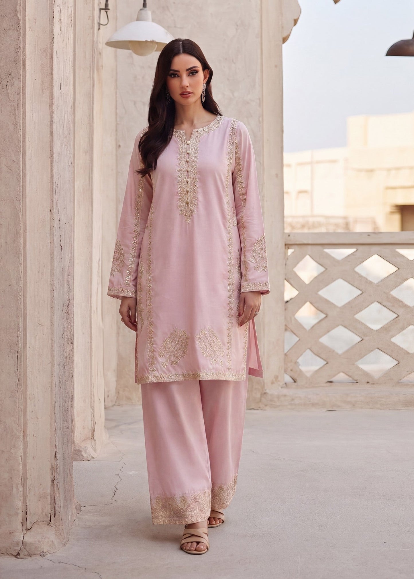 Buy Baby Pink Embroidered Lawn Kurta Online in Dubai DXB UAE Abudhabi Meena Bazaar