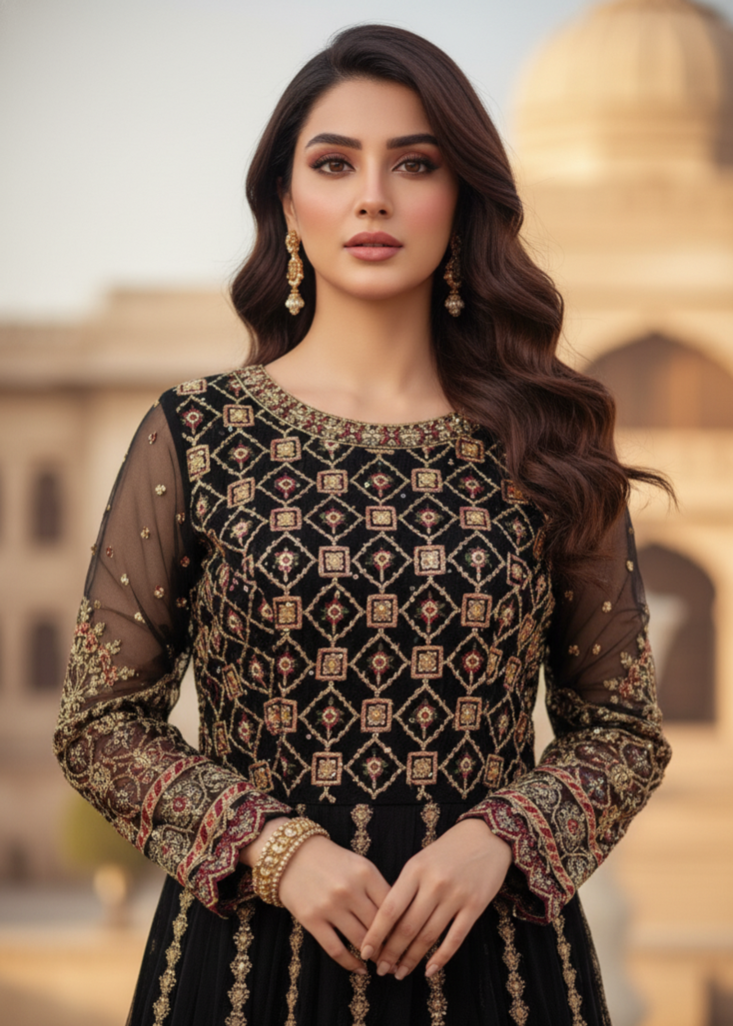 Buy Black Embroidered Organza Pakistani Suit Online in Dubai DXB UAE Abudhabi Meena Bazaar