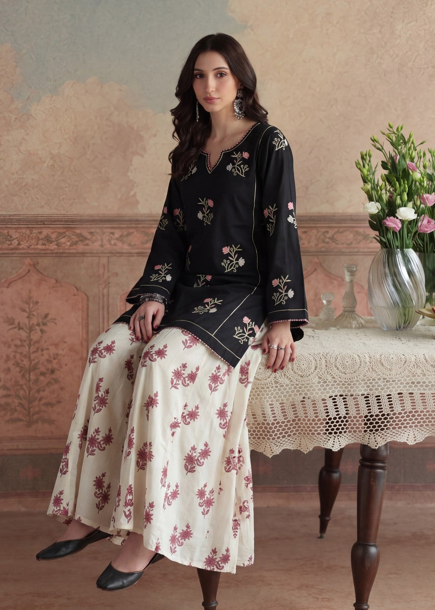Buy Black Lawn Sharara Dress Online in Dubai DXB UAE Abudhabi Meena Bazaar