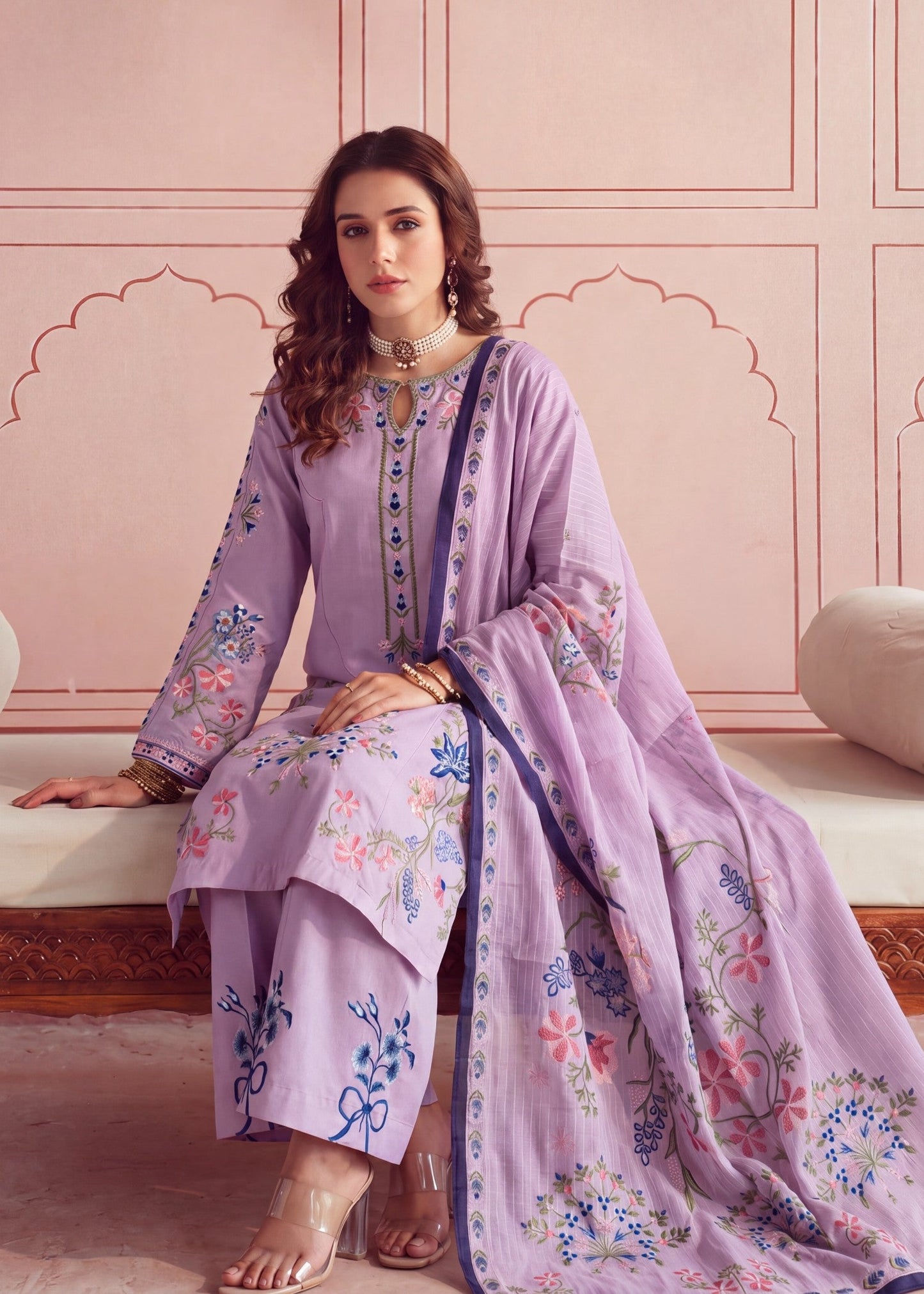 Buy Lilac Embroidered Pakistani Suit Online in Dubai DXB UAE Abudhabi Meena Bazaar