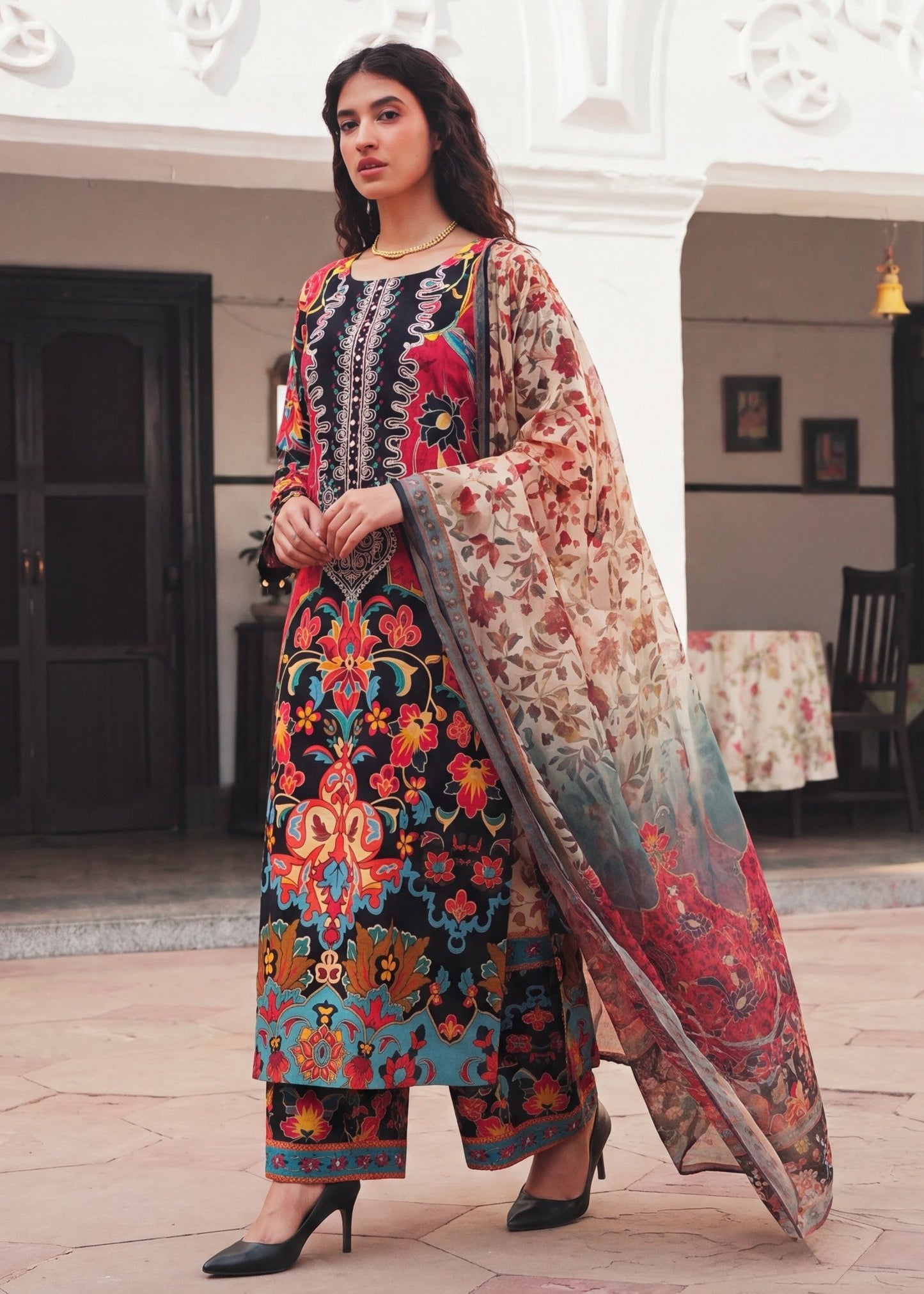 Buy Multi Embroidered Lawn Kurta Pajama Online in Dubai DXB UAE Abudhabi Meena Bazaar