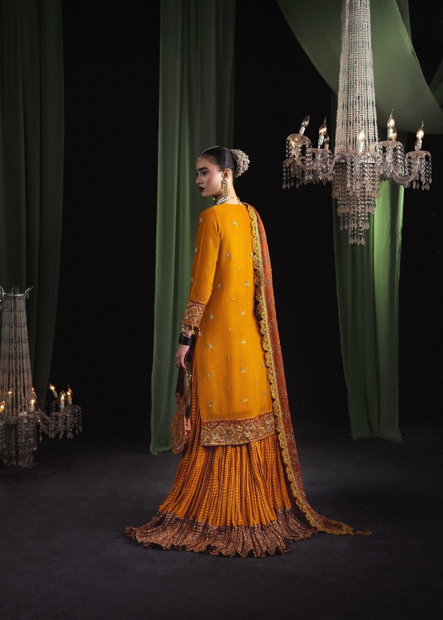 Buy Mustard Embroidered Chiffon Sharara Online in Dubai DXB UAE Abudhabi Meena Bazaar