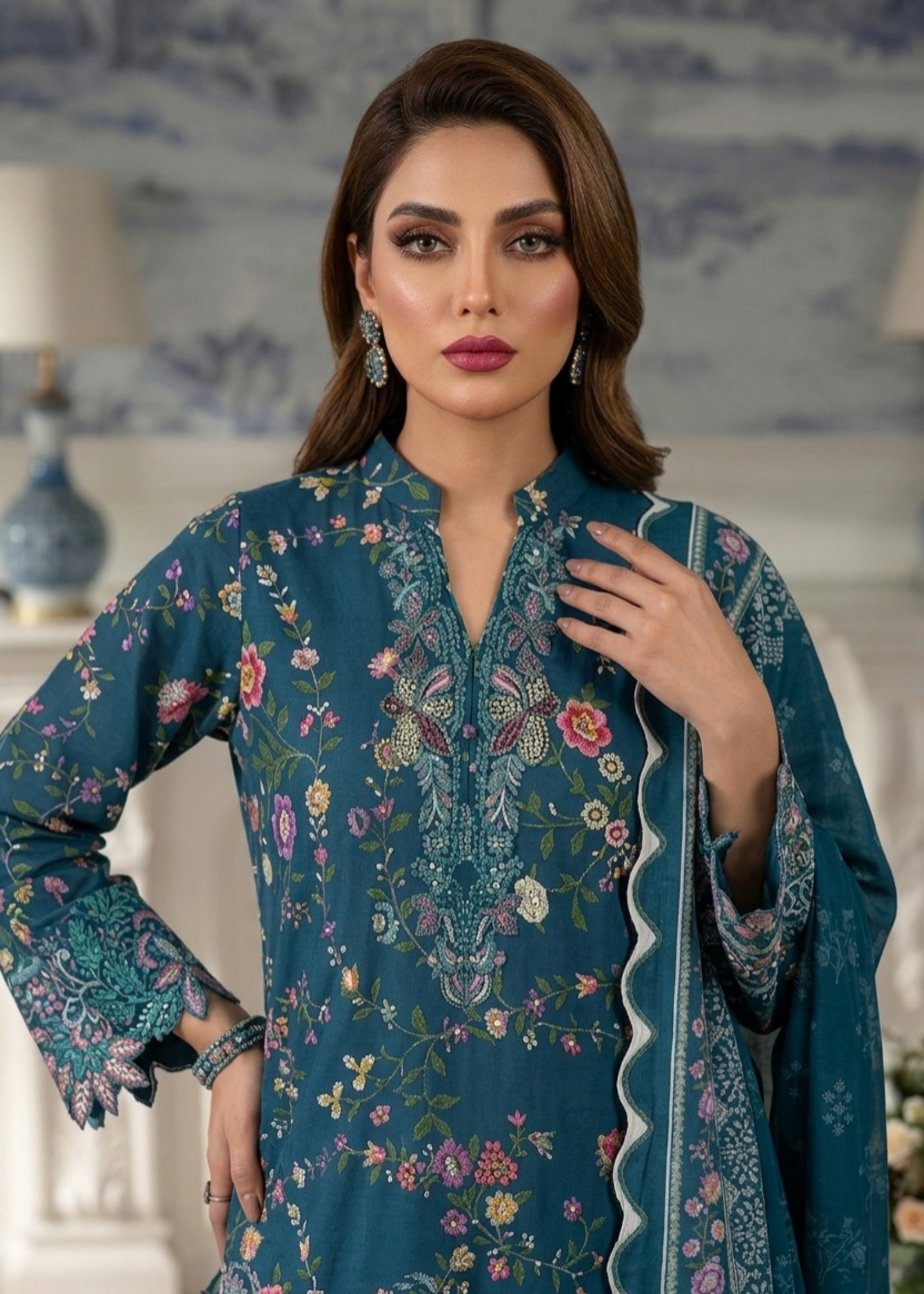 Buy Navy Blue Embroidered Lawn Party Wear Suit Online in Sri Lanka India Australia