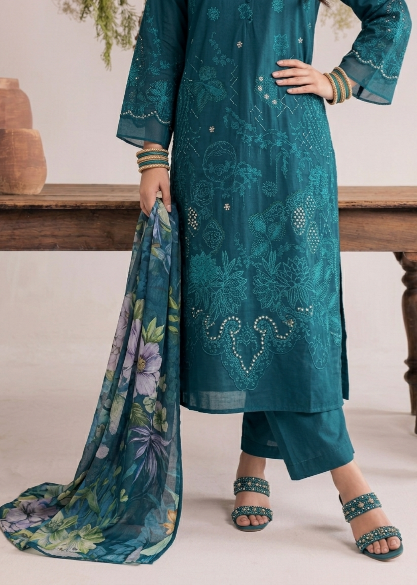 Buy Teal Embroidered Cotton Designer Suit Online in Dubai DXB UAE Abudhabi Meena Bazaar