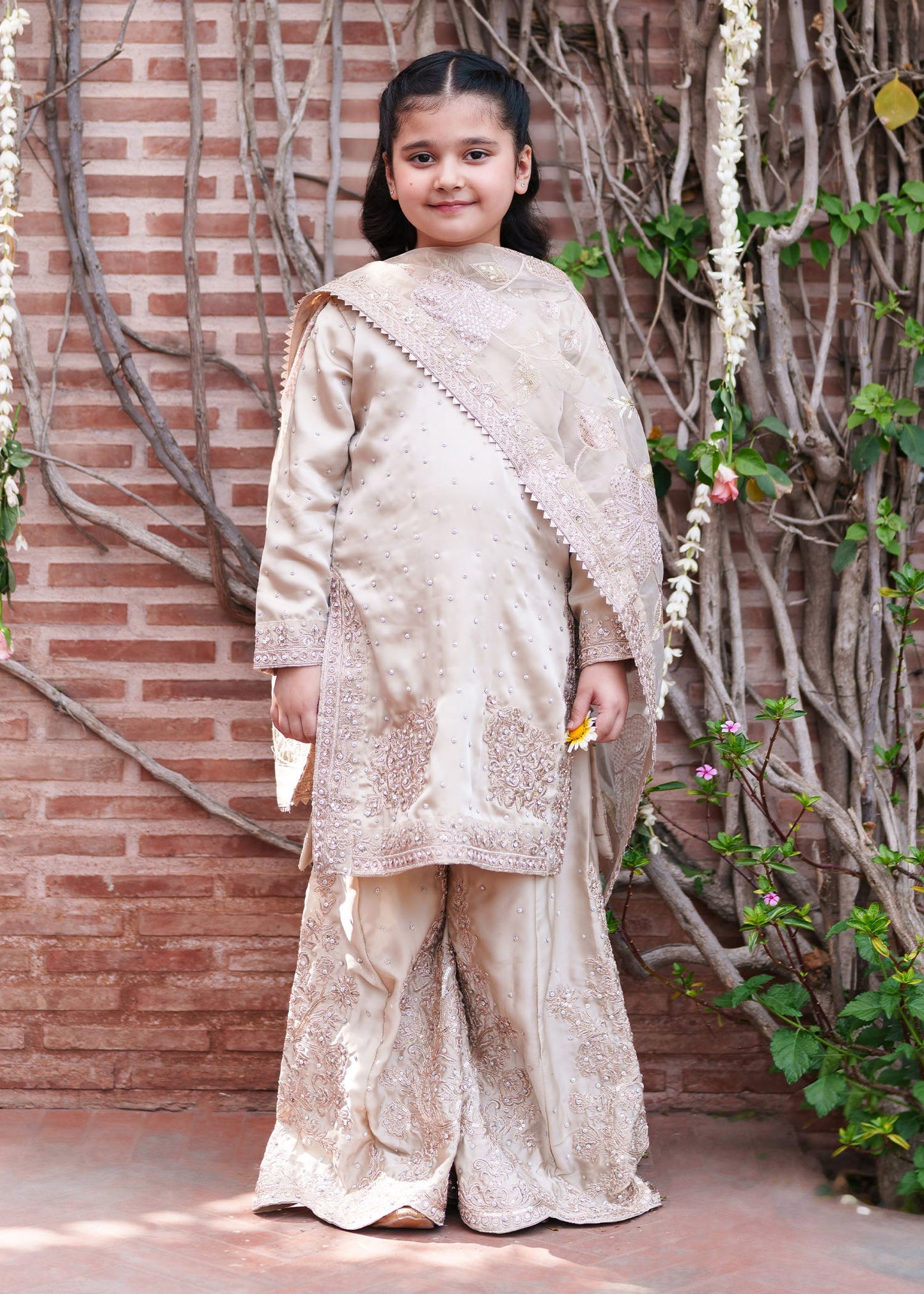 Champagne Embroidered Charmuse 3 Piece Suit Online in UK USA Canada