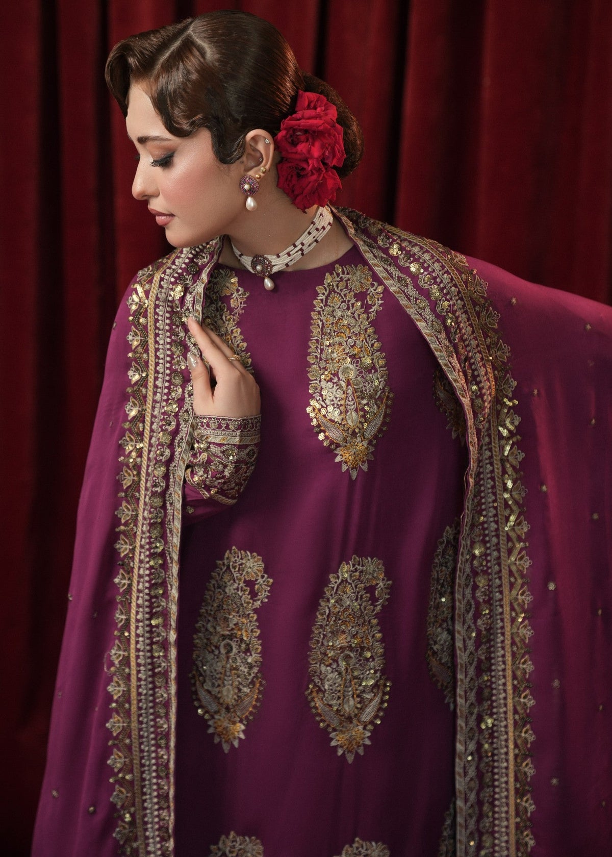 Purple Georgette Chiffon Sharara with Ornate Border Online in Sri Lanka India Australia